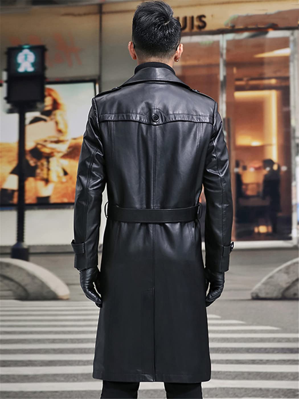 Men's Waterproof Faux Leather Blazer Jacket with Lapel & Belt - Long Sleeve Coat for Autumn & Spring | Office Wear, Casual Outfits, Date Night & Outdoor Activities