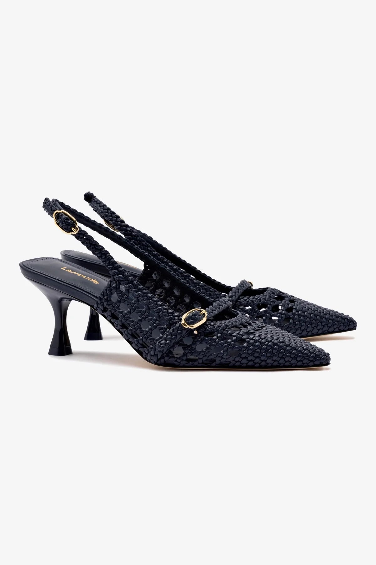 Ines Macrame Pump Shoes for Women - Navy Blue Leather Dress Pumps | Comfortable & Stylish for Work, Party, and Special Occasions