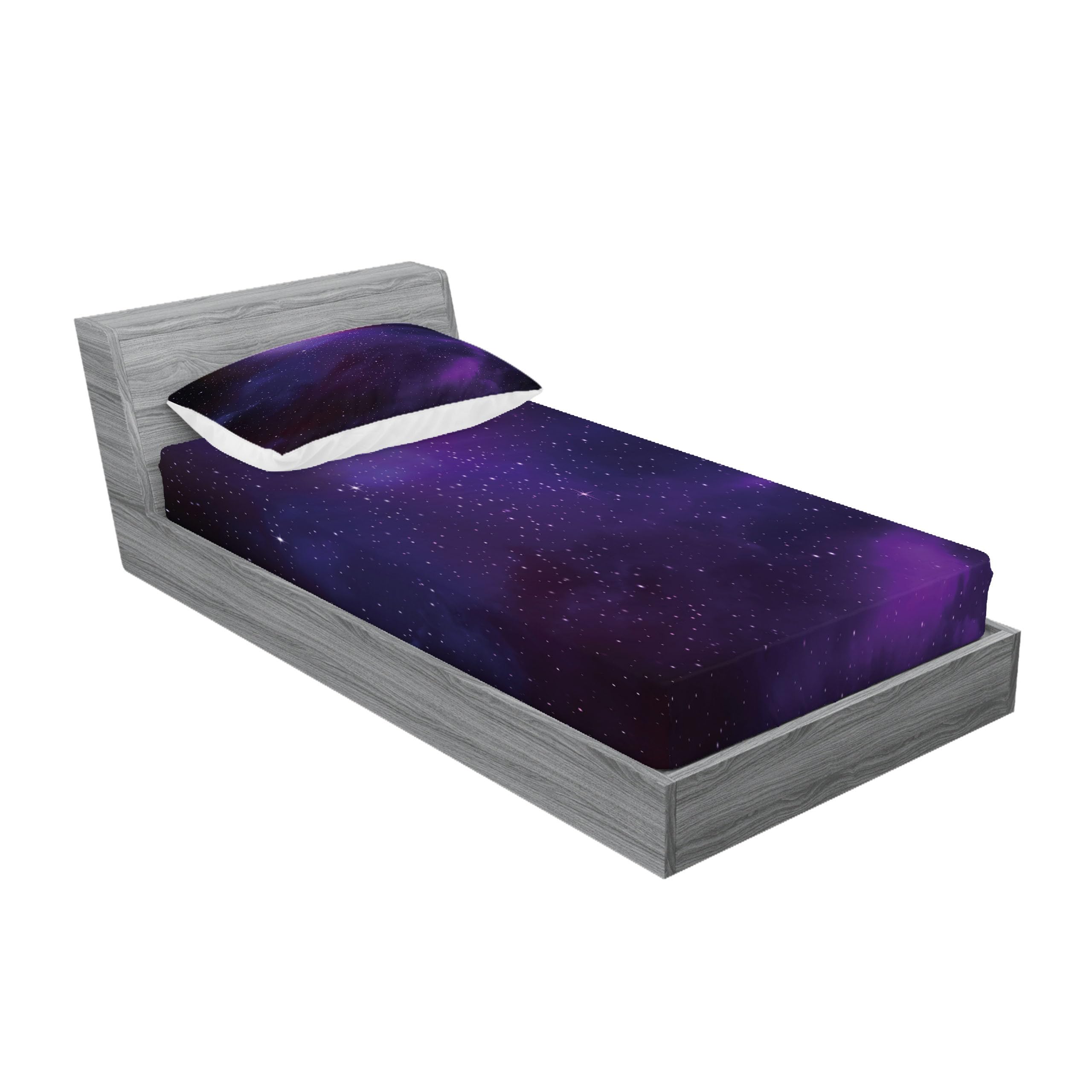 Ambesonne Galaxy Nebula Fitted Sheet & Pillow Sham Set - Twin Size Deep Space Star Print Bedding with Milky Way Constellation - Purple Pink Black Space Themed Decor for Kids Room, Teen Bedroom & Astronomy Lovers
