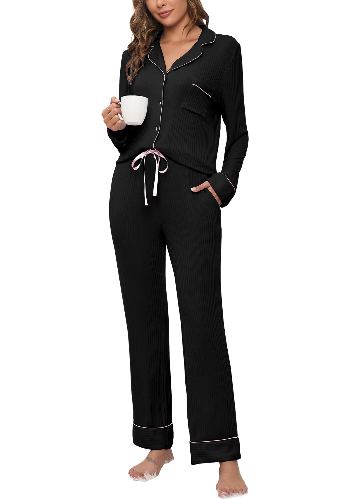 Women's Soft Knit Pajama Set - Long Sleeve Sleepwear for Lounge & Bedtime
