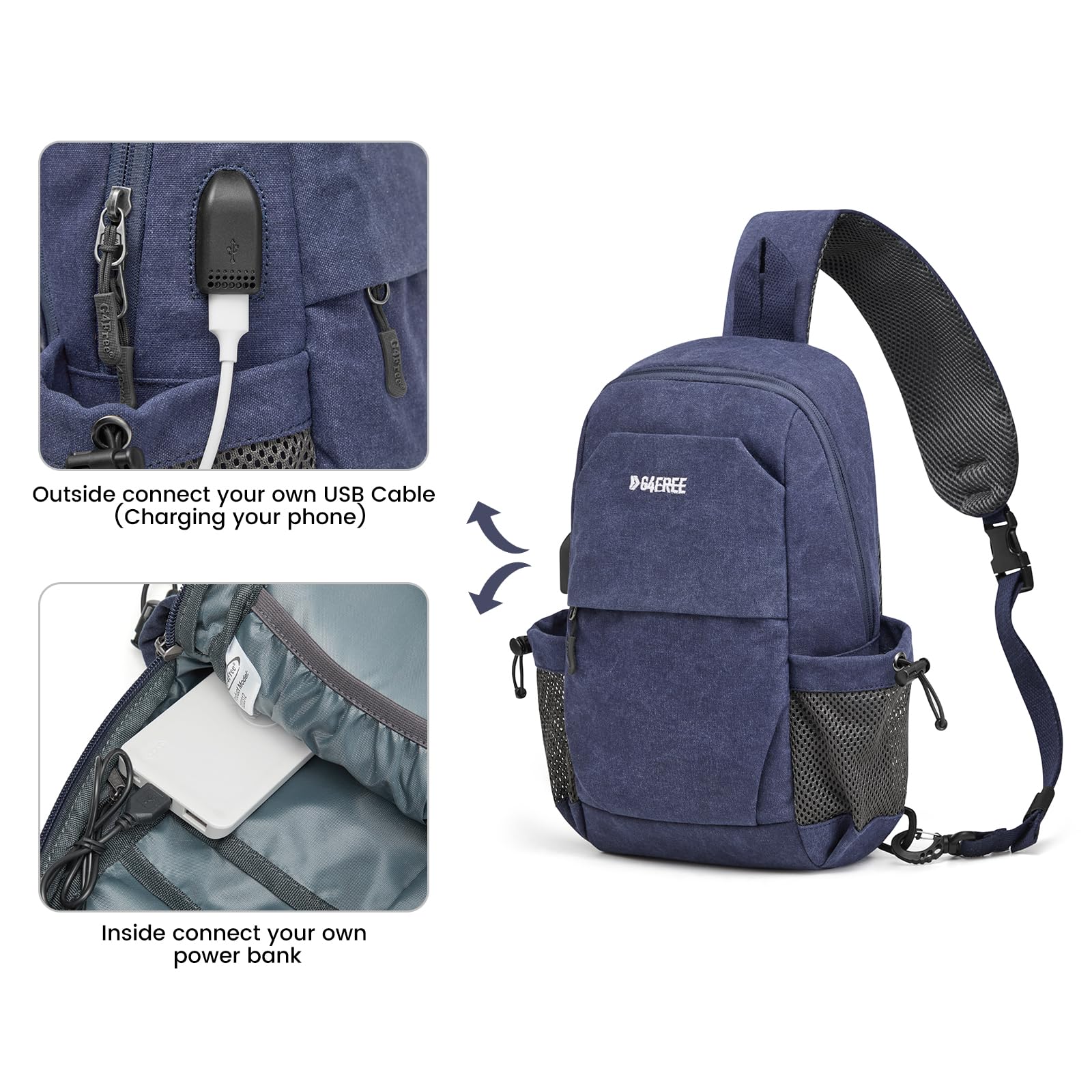 G4Free Anti-Theft Canvas Sling Bag with USB Charging Port - Crossbody Backpack Shoulder Bag for Men & Women - Perfect for Travel, Hiking, Commuting and Daily Use