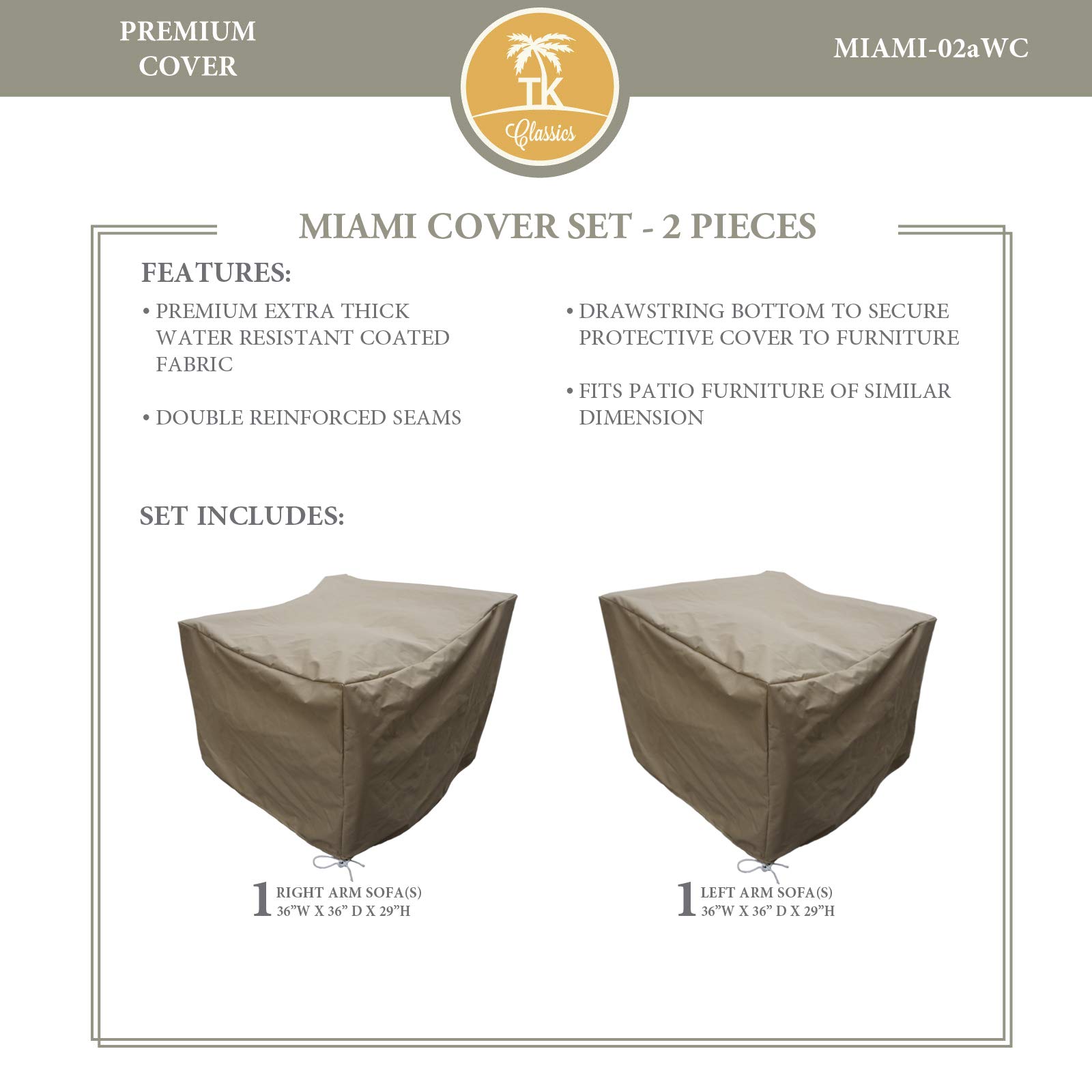 TK Classics MIAMI-02aWC Waterproof Patio Furniture Covers - Beige Outdoor Sofa Protector for Rain, Sun & Snow - Perfect for Garden, Deck & Backyard Furniture Protection