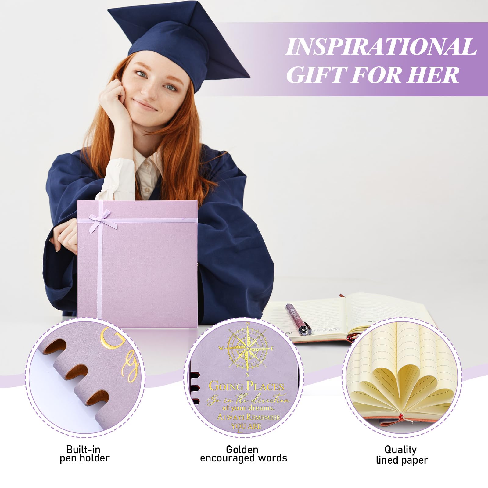 5-Piece Inspirational Journal Gift Set - Purple Leather Notebook & Ballpoint Pen with Gift Box - Perfect Graduation Gifts for College, Senior & Middle School Students - Ideal for Daily Journaling, Note-Taking & Motivational Writing