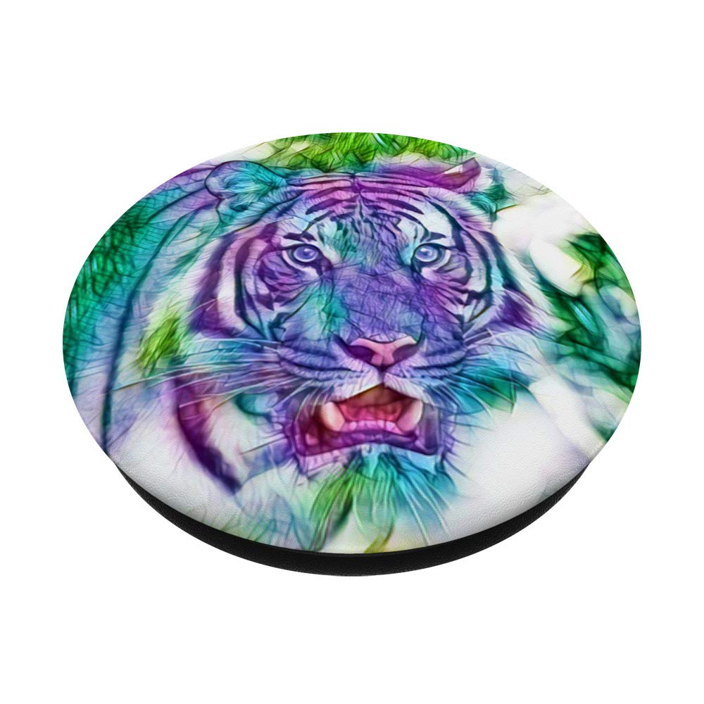 Blue Purple Smoke Siberian Tiger Art PopSockets PopGrip - Swappable Phone & Tablet Grip for iPhone, Samsung, iPad | Stylish Accessory for Work, Travel & Daily Use