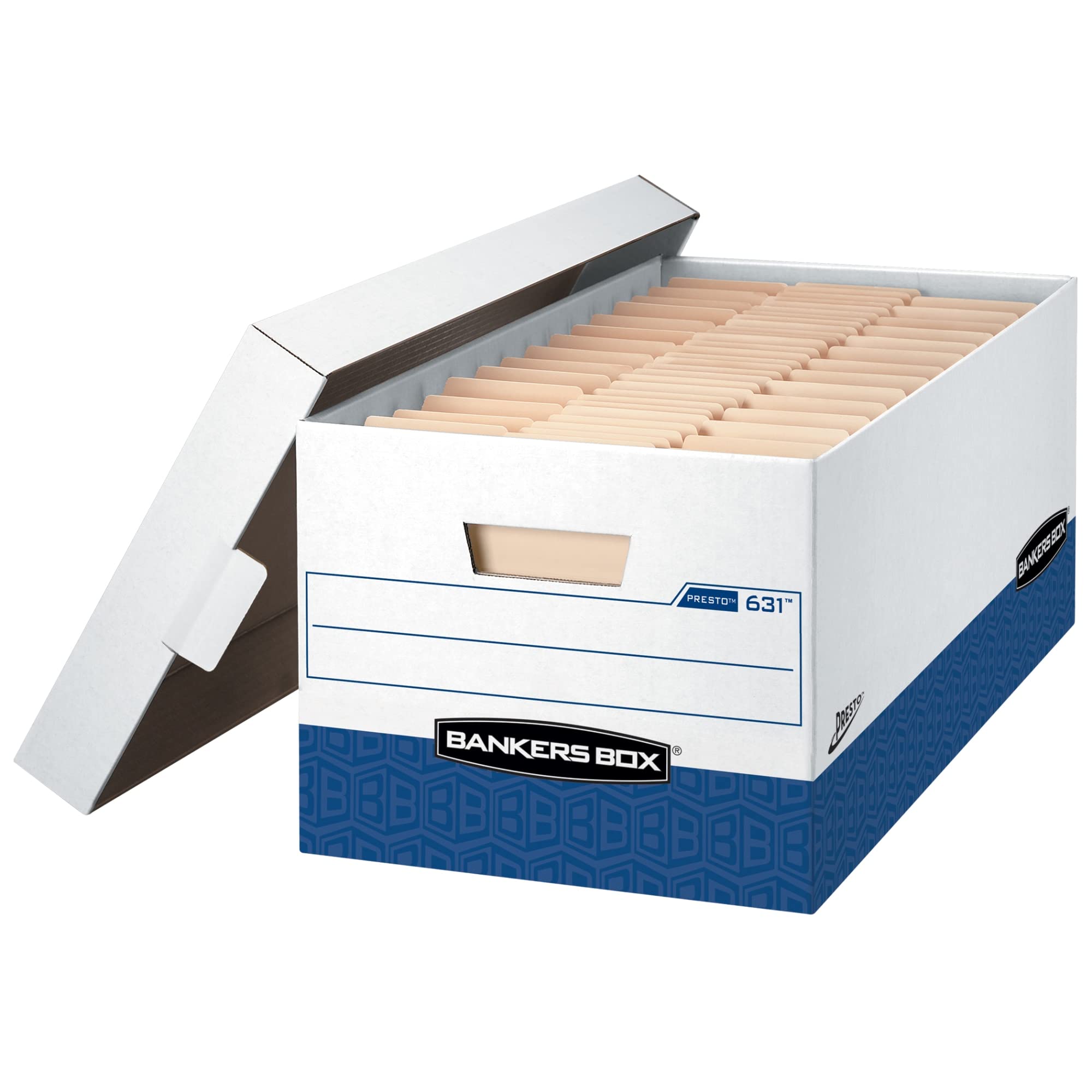 Bankers Box 12 Pack Heavy-Duty File Storage Boxes - Instant Assembly, Lift-Off Lid, Letter Size (White/Black) - Perfect for Office Organization, Document Storage & Moving Supplies