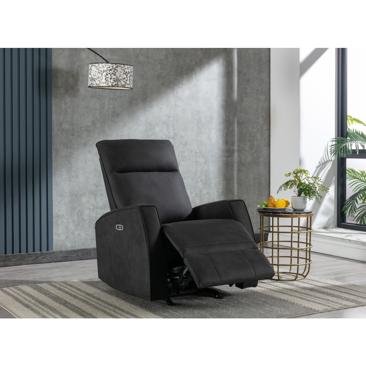 Black Microfiber Power Rocker Recliner Chair with USB Charging Port - Modern Electric Reclining Sofa for Living Room, Home Theater & Office Relaxation
