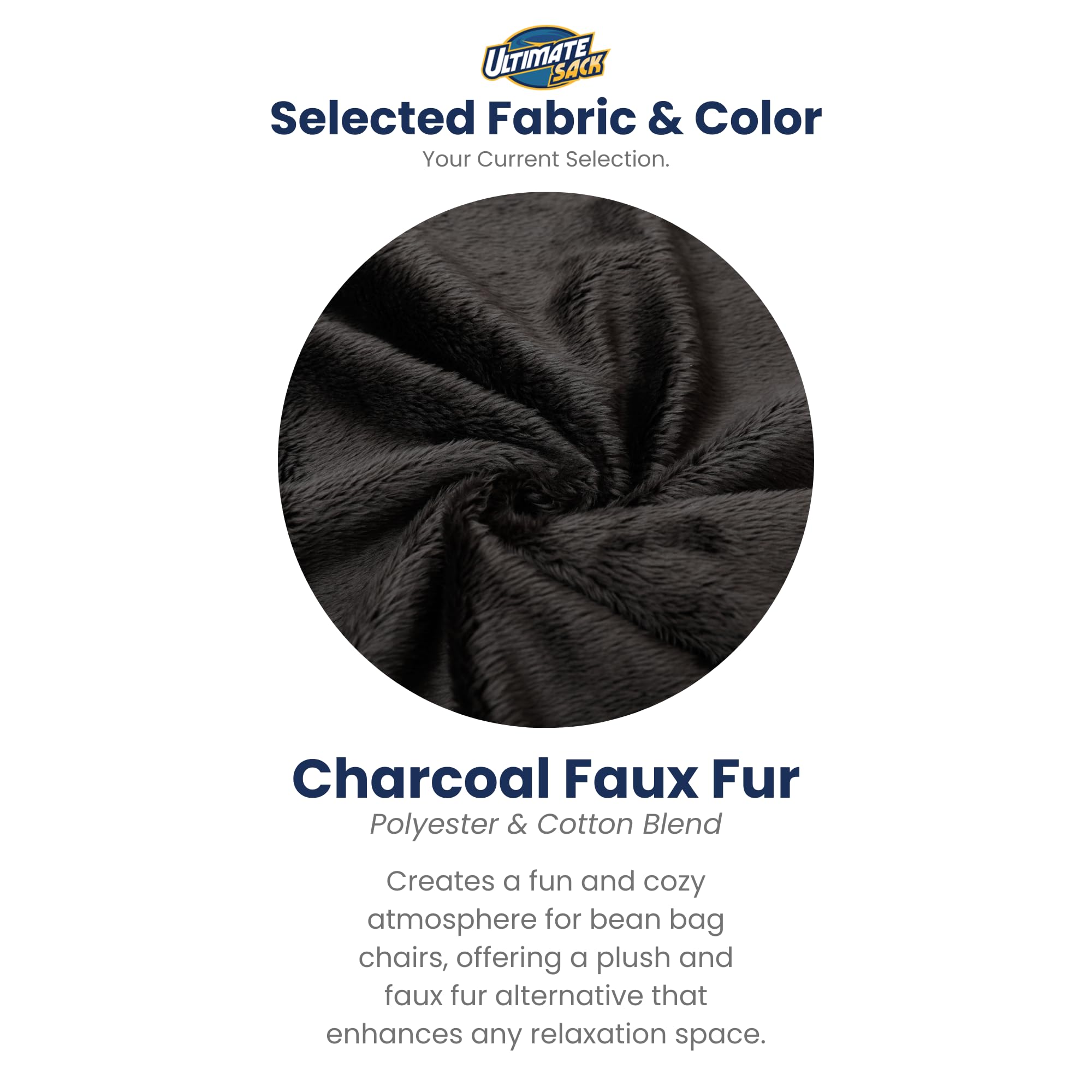 ULTIMATE SACK 6ft Oversized Bean Bag Chair with Footstool - Premium Comfort for Adults | Charcoal Fur Lounge Furniture | Perfect for Living Room, Game Room & Dorm Relaxation