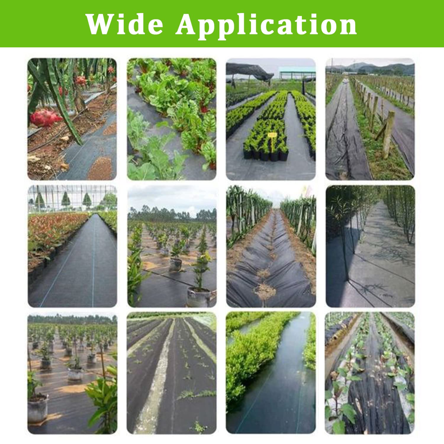 YUEWO 3.2Oz Premium Weed Barrier Landscape Fabric - Heavy Duty Durable Ground Cover, Garden Cloth Weed Block Mat for Gardening & Landscaping (Multiple Sizes, Black) - Perfect for Vegetable Gardens, Flower Beds & Yard Projects