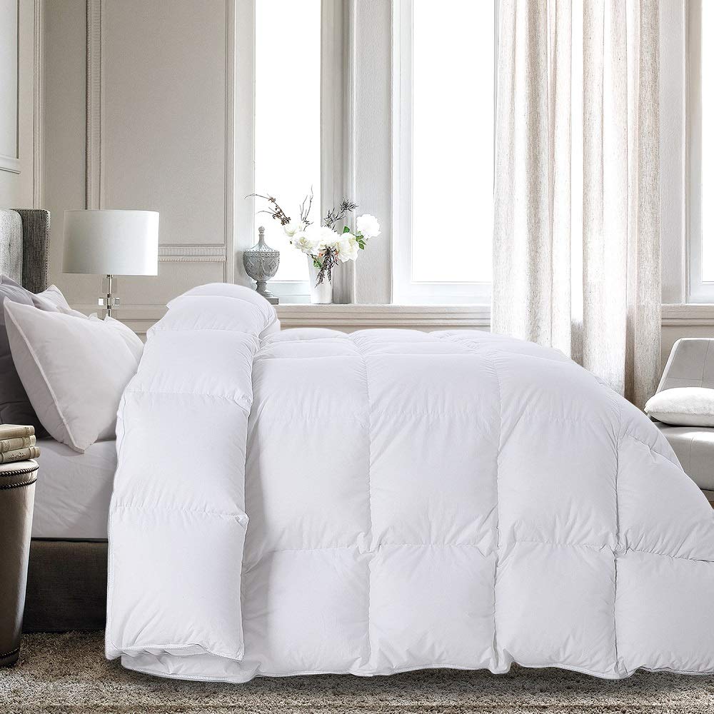 Premium King Size Feather & Down Comforter - All Seasons White Duvet Insert with 100% Cotton Shell & 8 Tabs | Ultra Soft Bedding for Master Bedroom, Guest Room & Luxury Hotels (King, White)