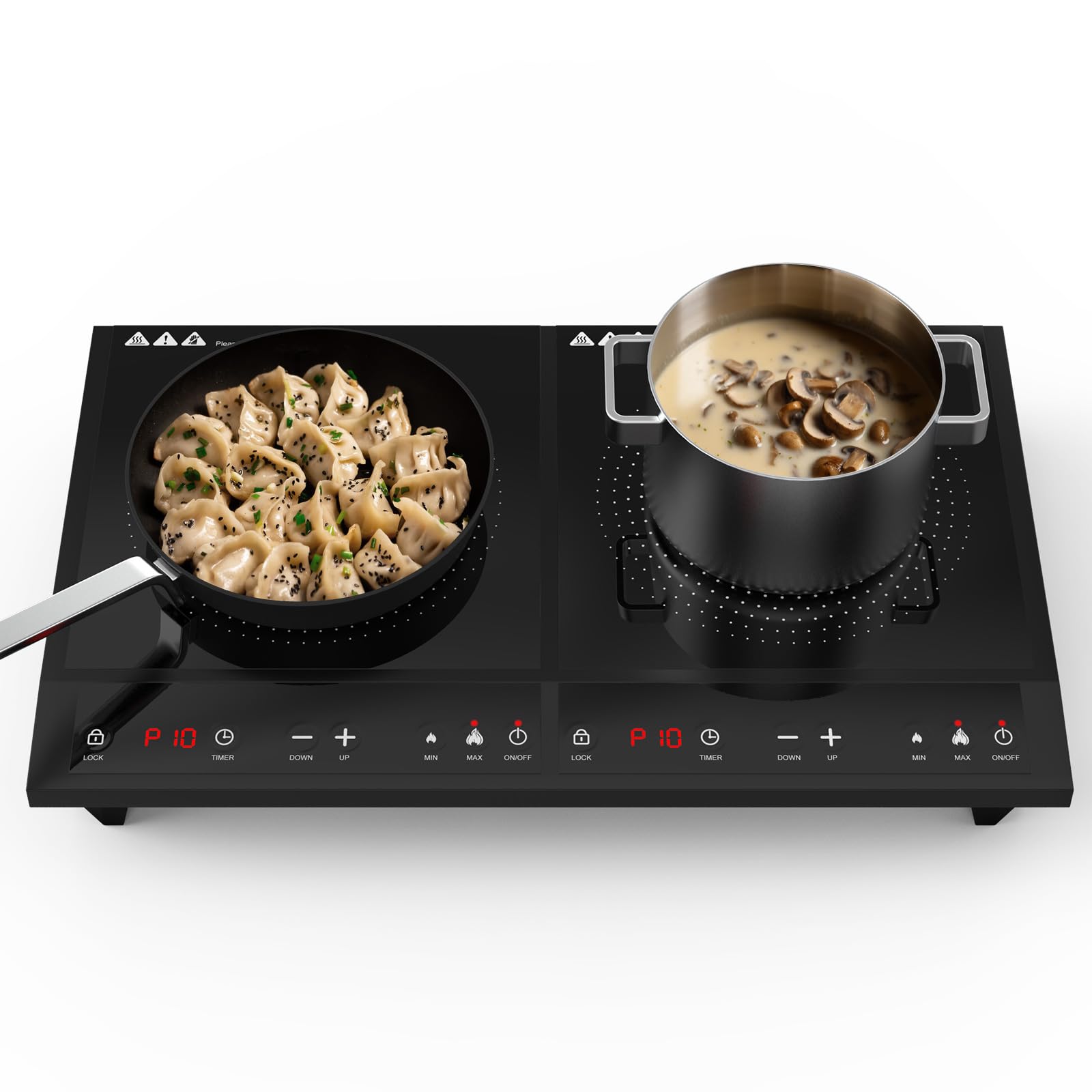 Double Induction Cooktop with 2 Burners - 1800W Portable Induction Cooker with Independent Controls, 10 Temperature Settings, Ultrathin Design, 3-Hour Timer & Safety Lock - Perfect for Home Kitchen, RV Cooking, Dorm Room & Outdoor Use
