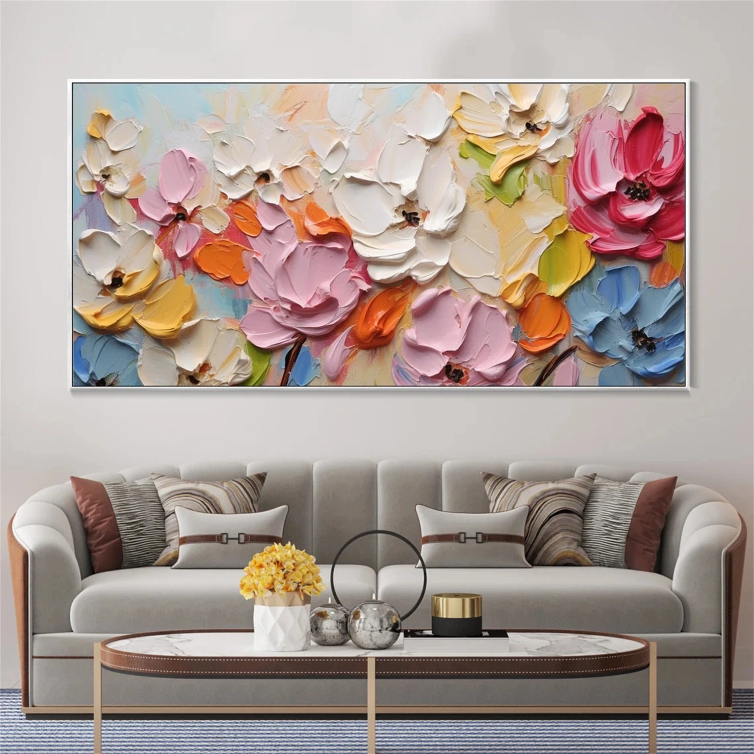 Beautiful Flower and Tree Painting #FT120 - Handmade Canvas Art for Home Decor, Living Room, Bedroom, and Office Wall Decor