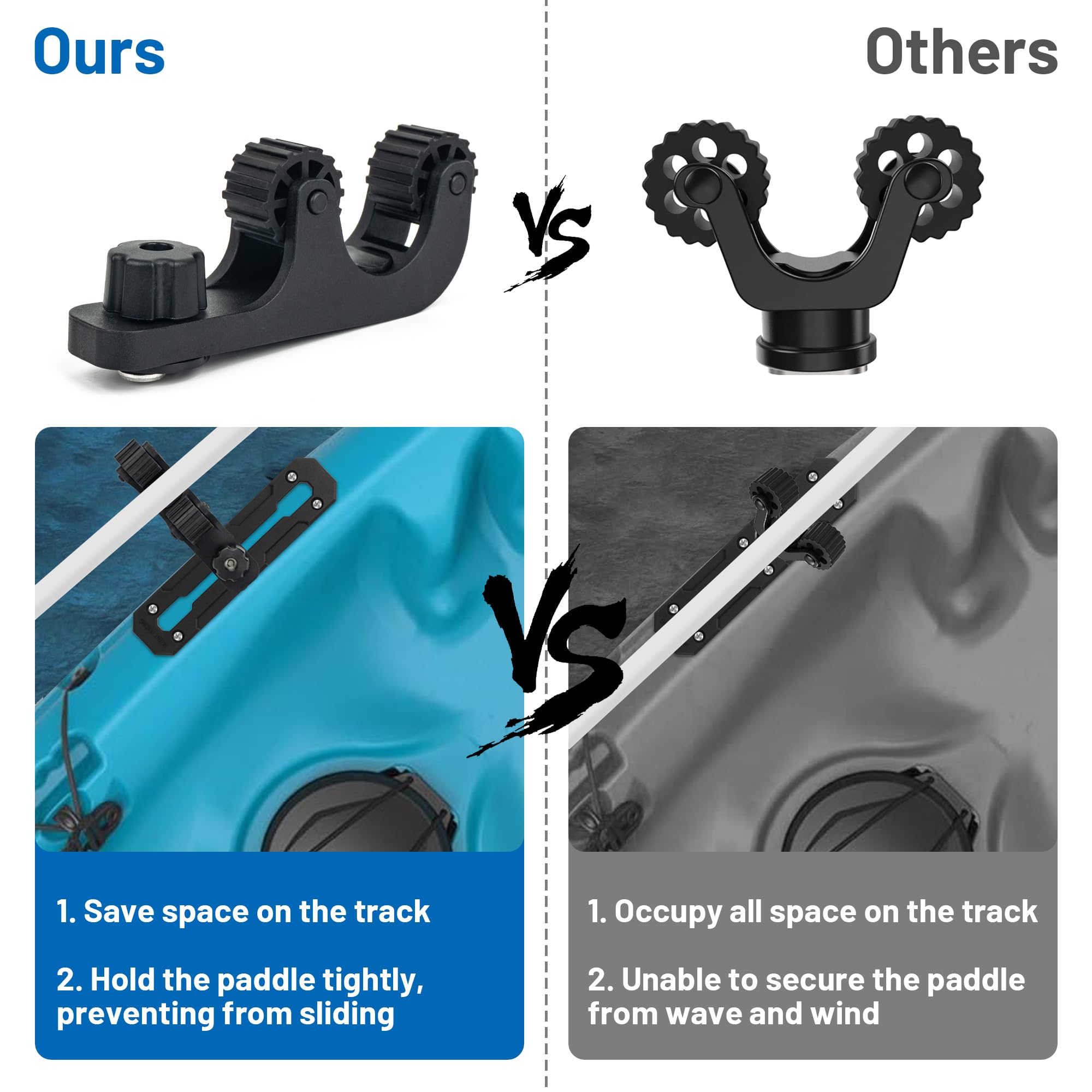 **Kayak Paddle Holder - 2 Pack Black Kayak Track Mount Accessories for Kayaking & Fishing - Space-Saving Canoe & Kayak Storage Solution for Easy Paddle Management**
