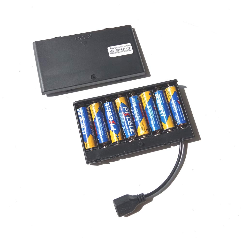 12V USB Female Socket 8 AA Battery Charger Case Holder with On/Off Switch - Multiple Models for Car, RV, Boat & Solar Power Applications (USB-8AA-12V)