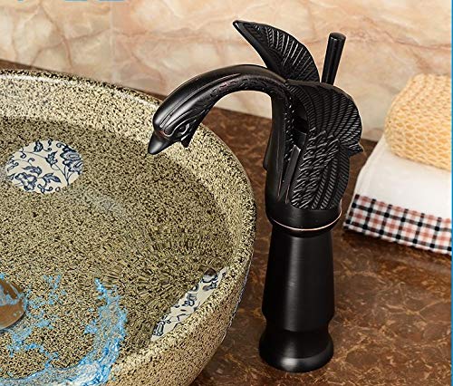 Black Matte Single Handle Swan Neck Vessel Sink Faucet for Bathroom Vanity - Modern Waterfall Spout Design for Powder Room, Guest Bath, and Master Suite