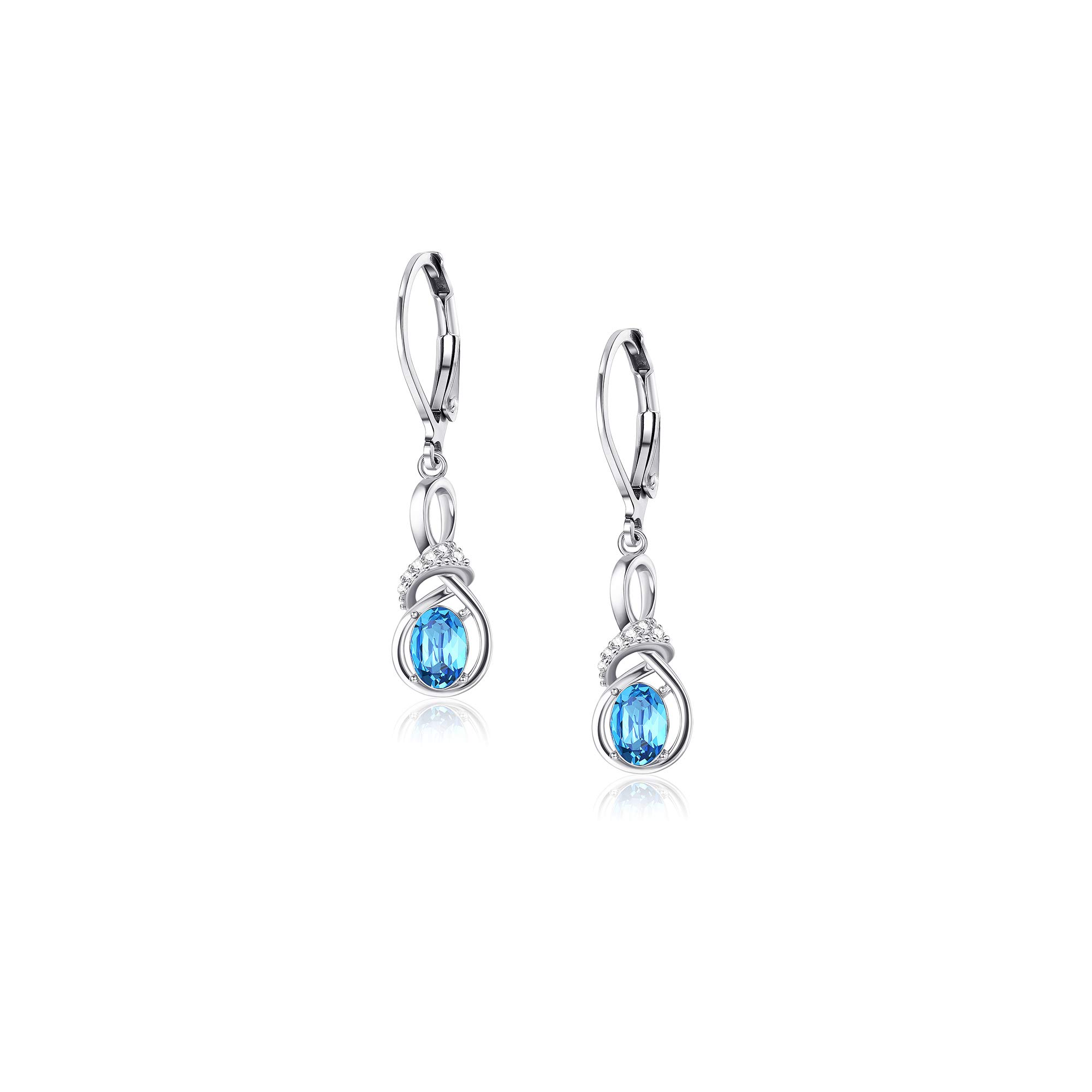 Sllaiss Crystal Dangle Earrings for Women - Elegant Teardrop Leverback Earrings with March Birthstone, Perfect Christmas Jewelry Gift for Her | Ideal for Parties, Weddings & Special Occasions
