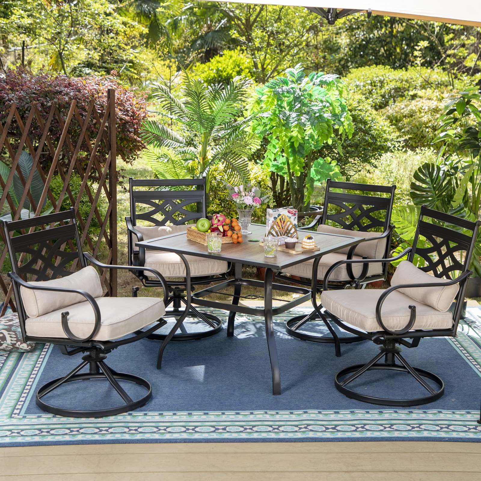 PHI VILLA 37 Inch Square Patio Dining Table - Dark Brown Wood-Look Outdoor Bistro Table with 1.57