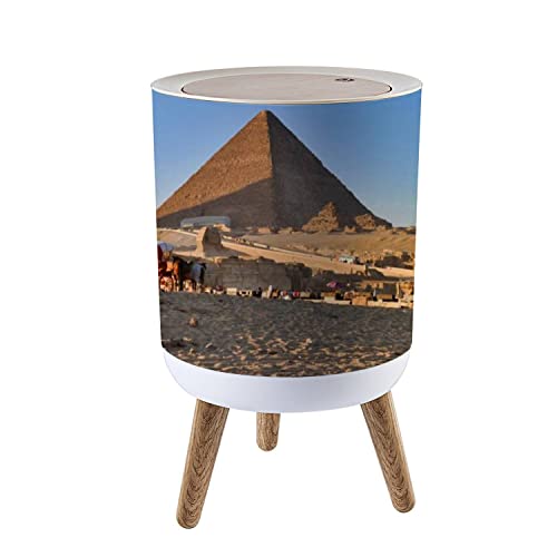 Egyptian Pyramids Sunset Design Small Trash Can with Lid - 1.8 Gallon Round Garbage Bin with Press Cover, Dog Proof Wastebasket for Kitchen, Bathroom, Living Room - Perfect for Home, Office, Dorm & RV Use