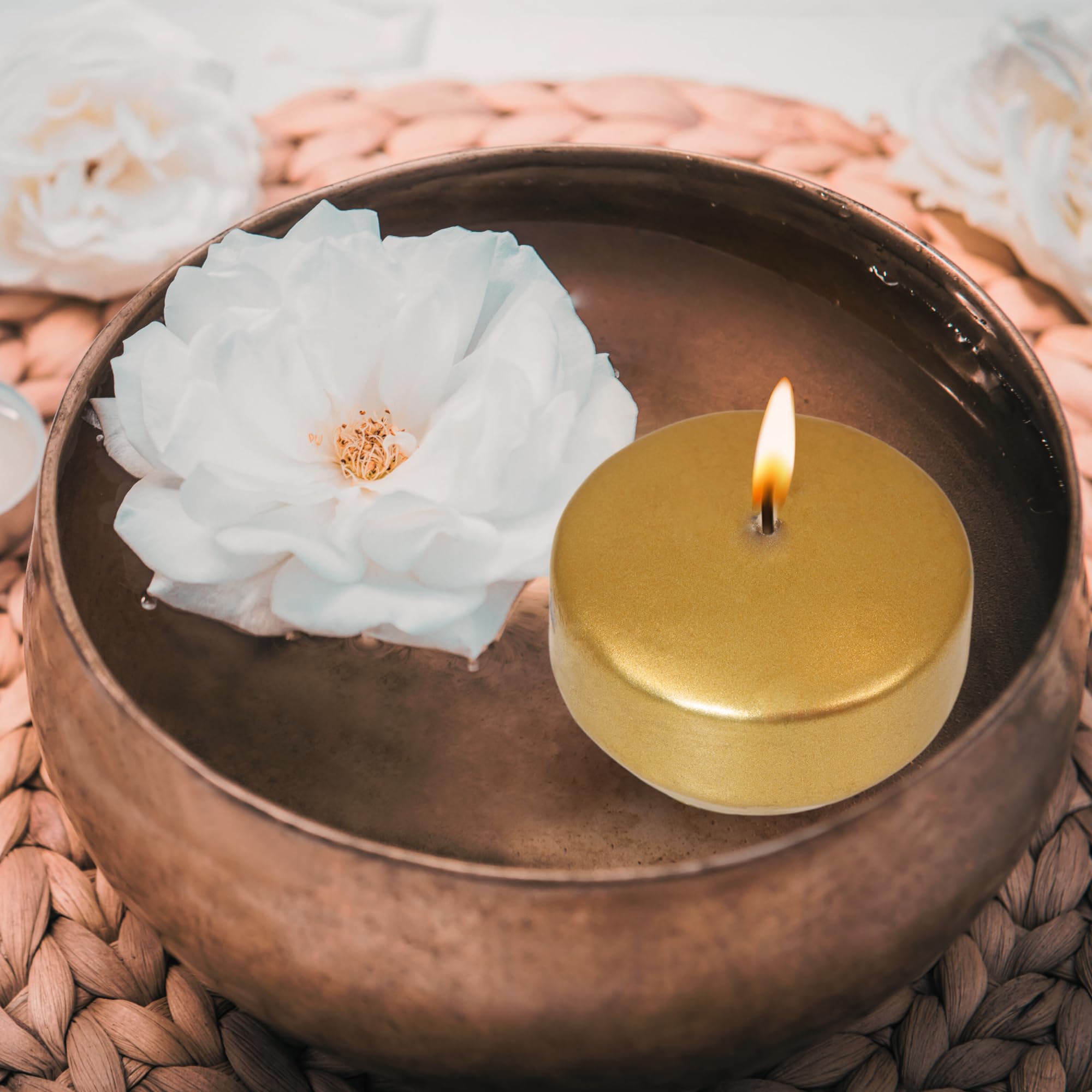 Axiom 24-Pack Floating Candles for Weddings & Parties - 2 Inch Hand-Rolled Paraffin Water Candles with Cotton Wicks, Unscented & Dripless - 4 Hour Clean Burn for Centerpieces, Home Decor, Bathtub Relaxation & Outdoor Events