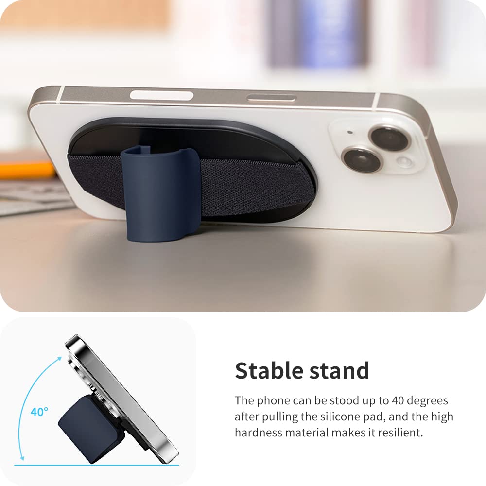Sinjimoru Magnetic Phone Grip for MagSafe - Strong Phone Holder Compatible with iPhone 16/15/14/13/12 - Navy Blue M-SGrip - Perfect for Car Mount, Desk Stand & One-Handed Use