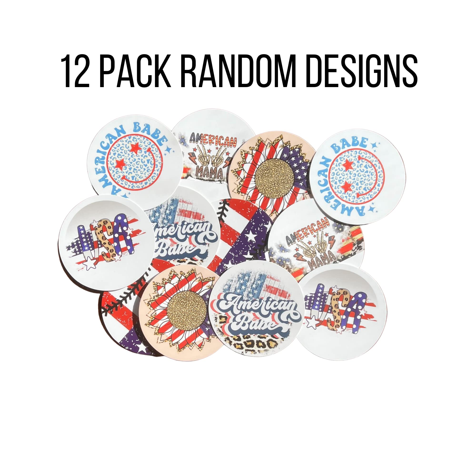 Freshie American Cardstock Cutouts Rounds 2.5” - 12 Pack Random Mix for Scented Aroma Beads & Car Freshener DIY | Red, White & Blue Patriotic Theme | Perfect for 4th of July, Independence Day & Americana Decor | Use for Home, Office, Car & Party Decorations