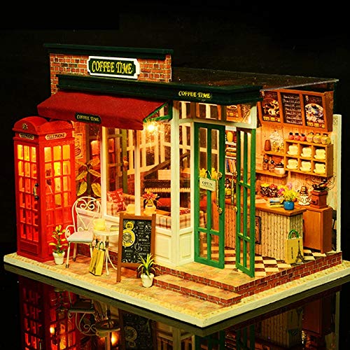 DIY Wooden Dollhouse Kit - Miniature Coffee Shop Model with Furniture & Puzzle Box - Creative Gift Toy for Kids | Perfect for Playtime, Collecting & Educational Fun