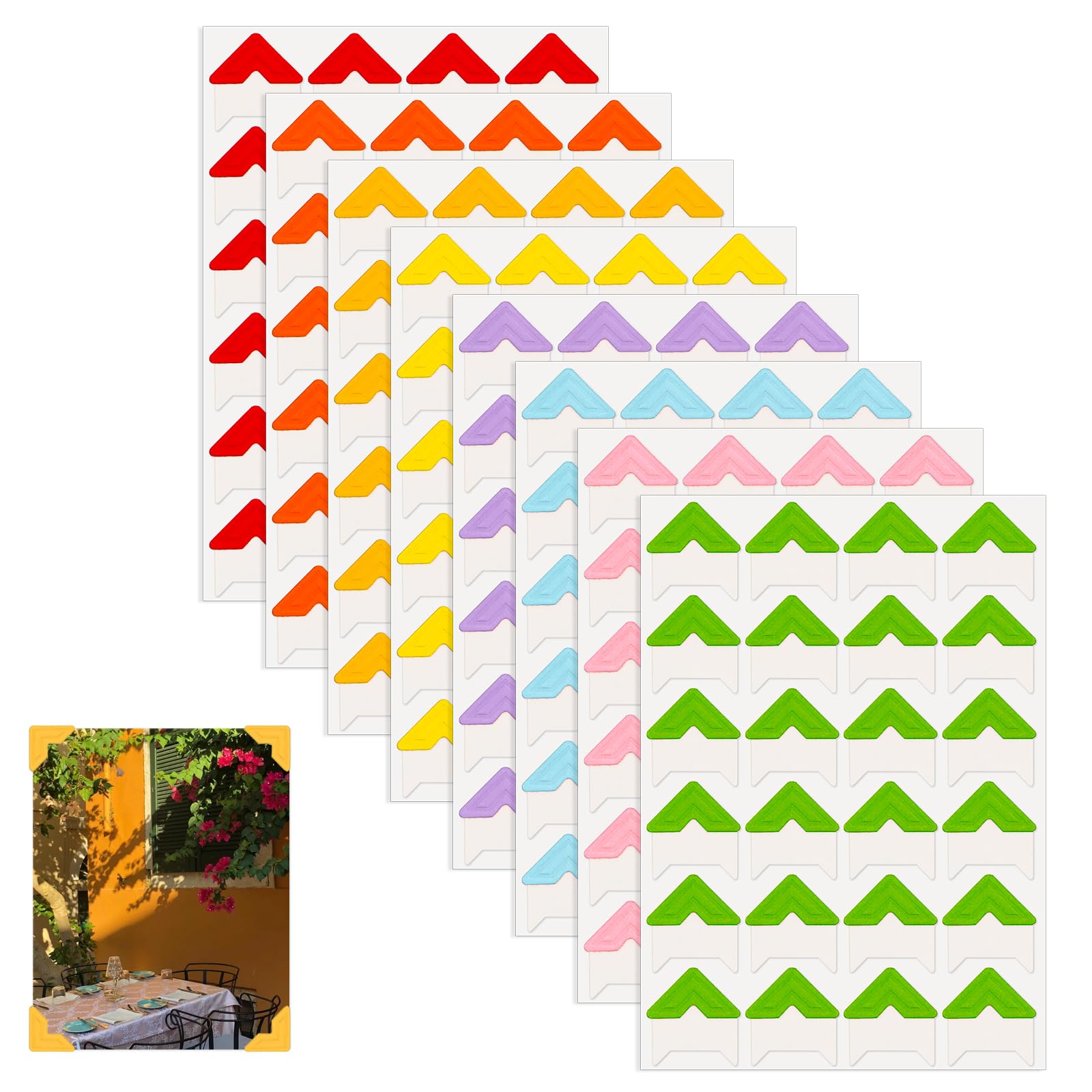 192 Pcs Self-Adhesive Photo Corners - 8 Colors for Scrapbooking & Albums - Home Decor
