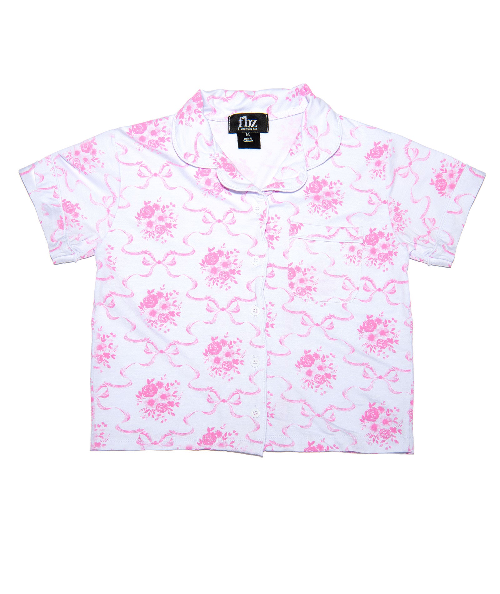 FBZ Girls Zoe Short Pajama Set with Rose Bows - Cute Sleepwear for Toddlers & Kids - Perfect for Bedtime, Lounging & Sleepovers