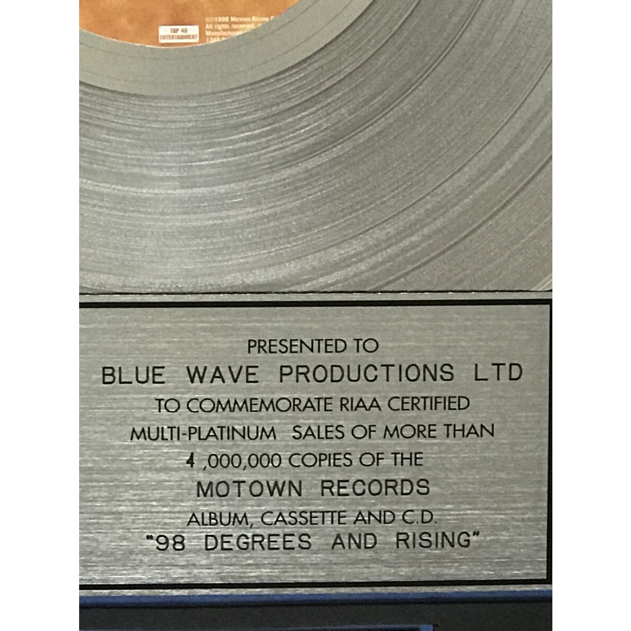 98 Degrees and Rising RIAA 4x Multi Platinum Album Award - Certified Music Collectible for Fans & Display (Perfect for Home Decor, Music Memorabilia Collections & Gift Giving)