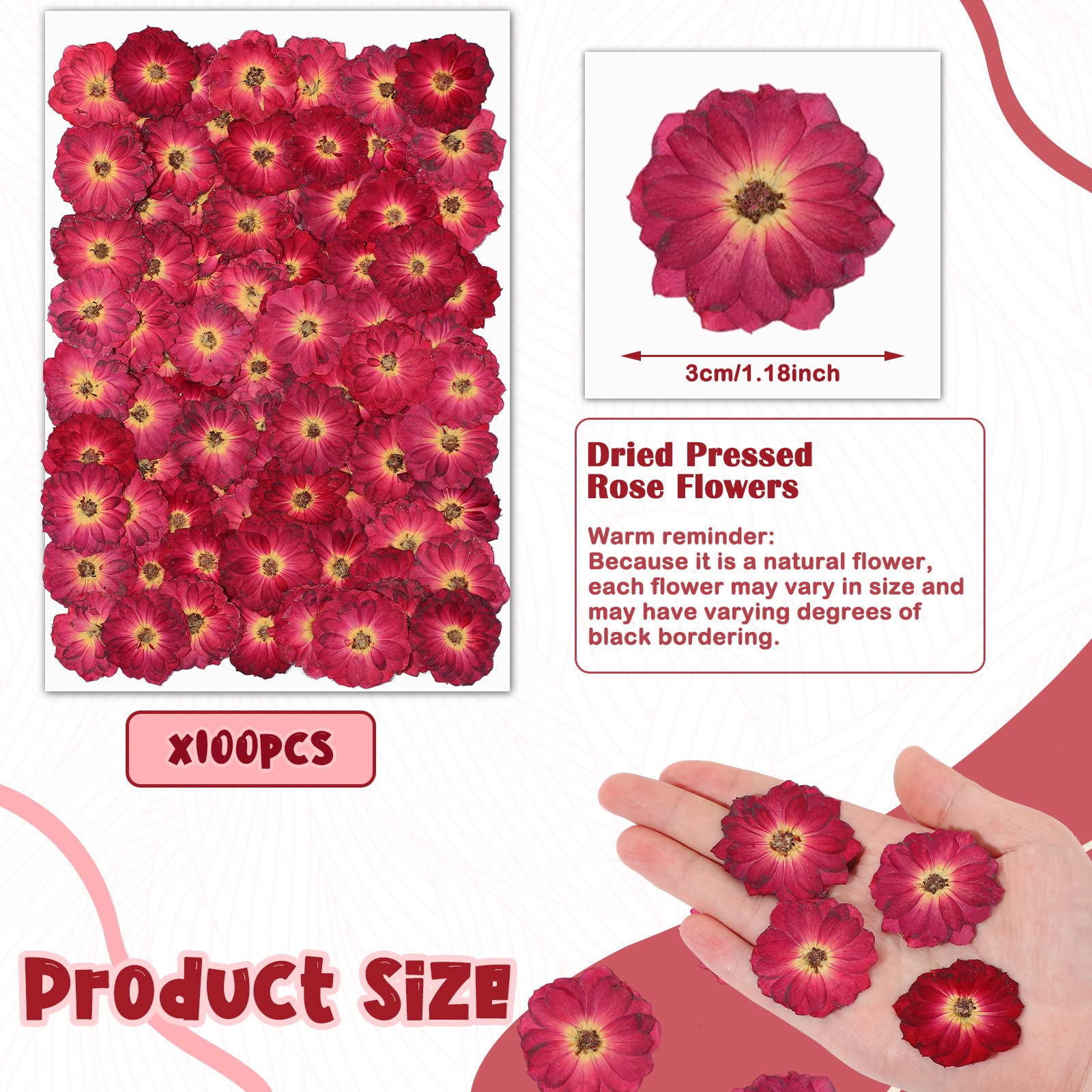 100 Pcs Dried Pressed Flowers - Natural Real Small Dry Flowers for Resin Crafts, Candle Making, Scrapbooking, Jewelry DIY & Home Decor (Red) - Perfect for Wedding Invitations, Soap Making & Art Projects