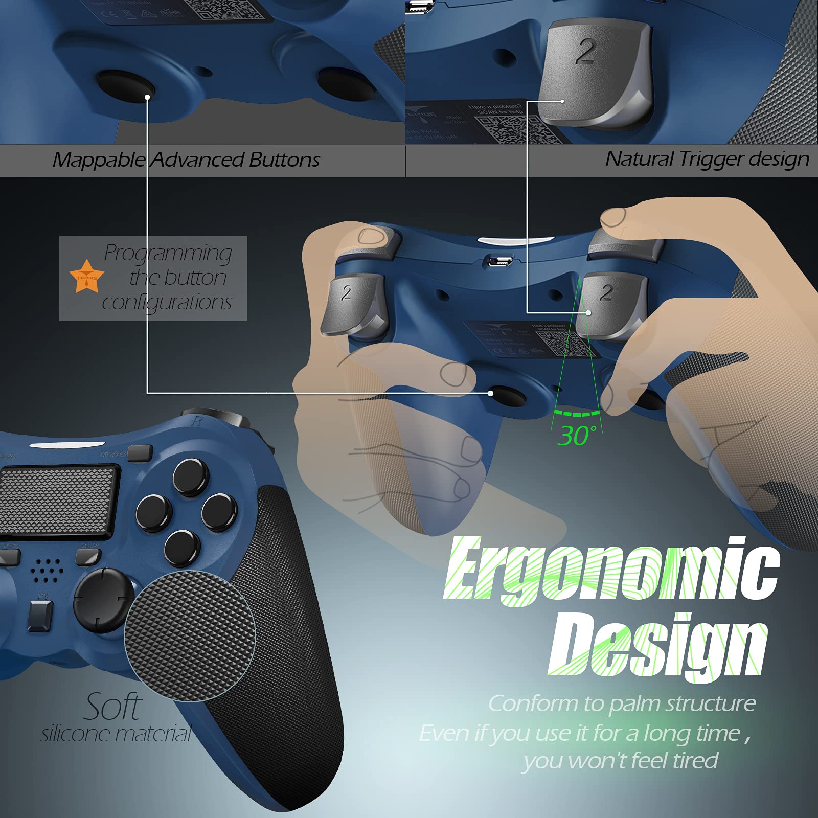 TERIOS Wireless PS4 Controller - Compatible with Playstation 4 Pro & Slim, Built-in Speaker, 3.5mm Headset Jack, Touchpad, Rechargeable Battery - Blue | Perfect for Gaming, Streaming & Multiplayer Sessions