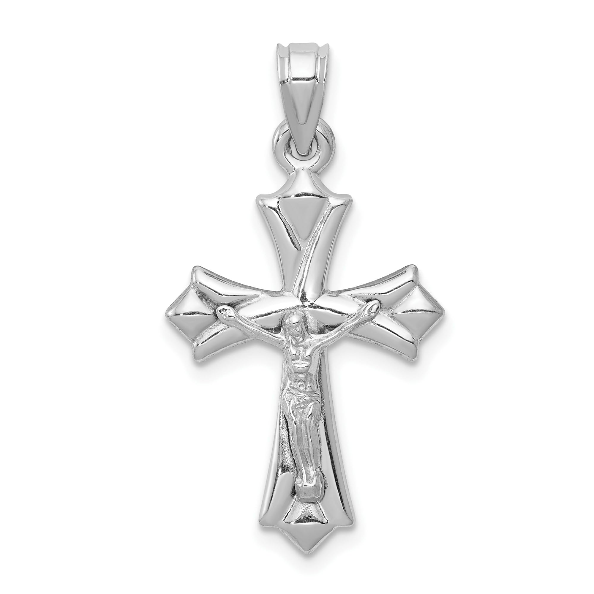 14K Solid White Gold Reversible Jesus Christ Crucifix Necklace - Holy Cross Pendant for Women & Men - Religious Jewelry Gift for Baptism, Confirmation & Daily Wear