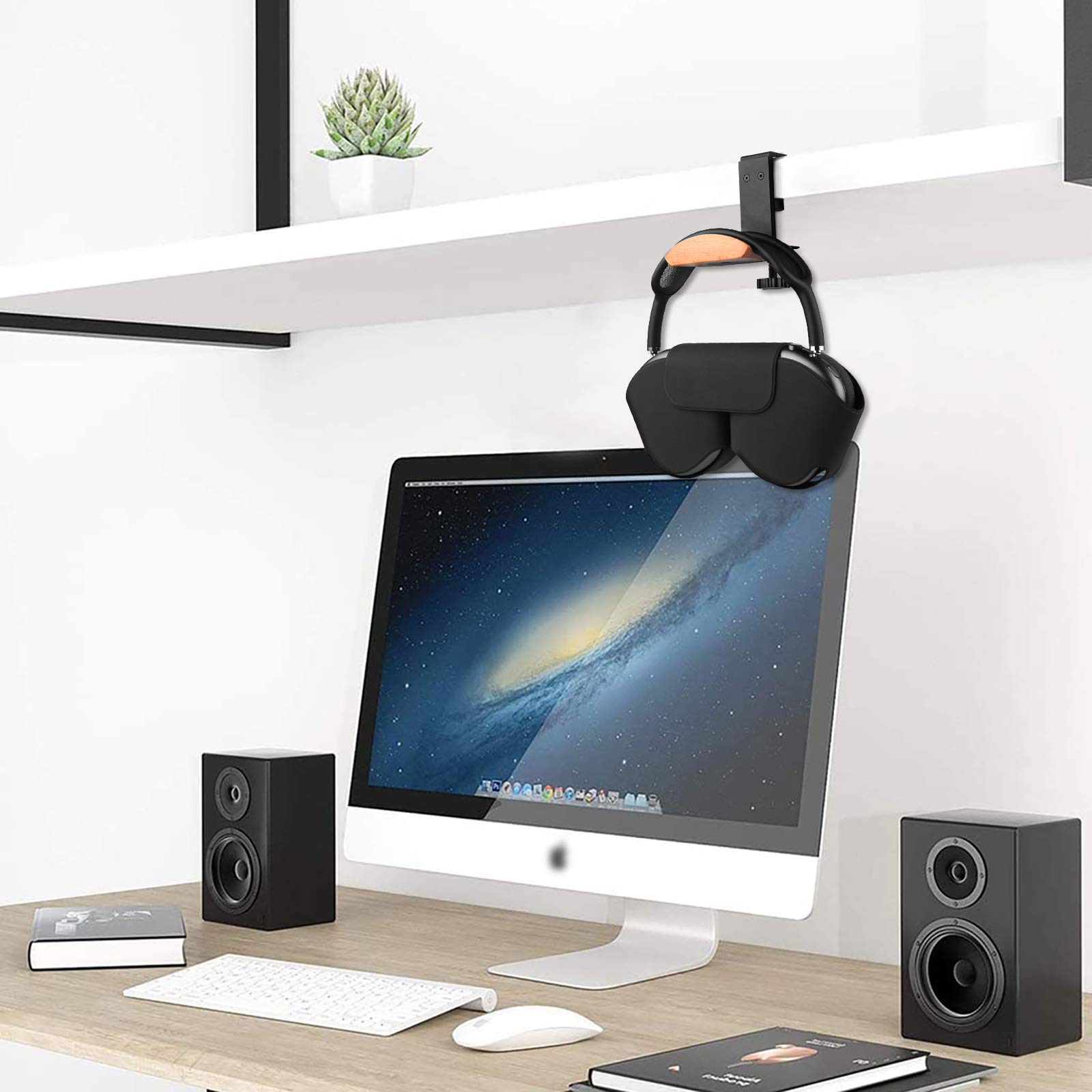 Premium Wooden Headphone Stand for AirPods Max - Beech Wood Headset Hanger with Under Desk Clamp, Universal Headphone Holder for Gaming, Office & Home Use