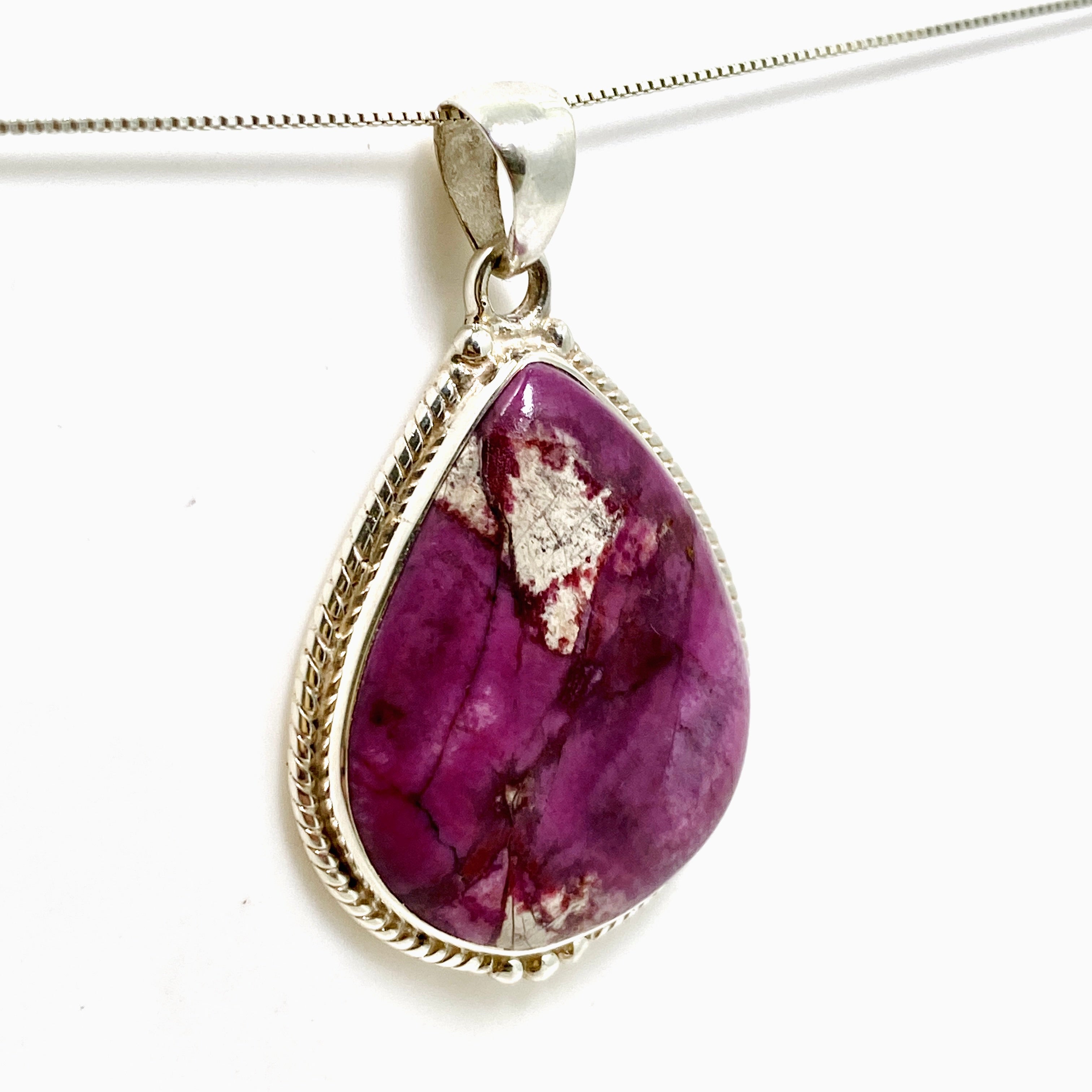 Natural Cobalt Calcite Teardrop Cabochon Pendant in Sterling Silver Setting - KPGJ4856 | Healing Crystal Jewelry for Meditation & Energy Work