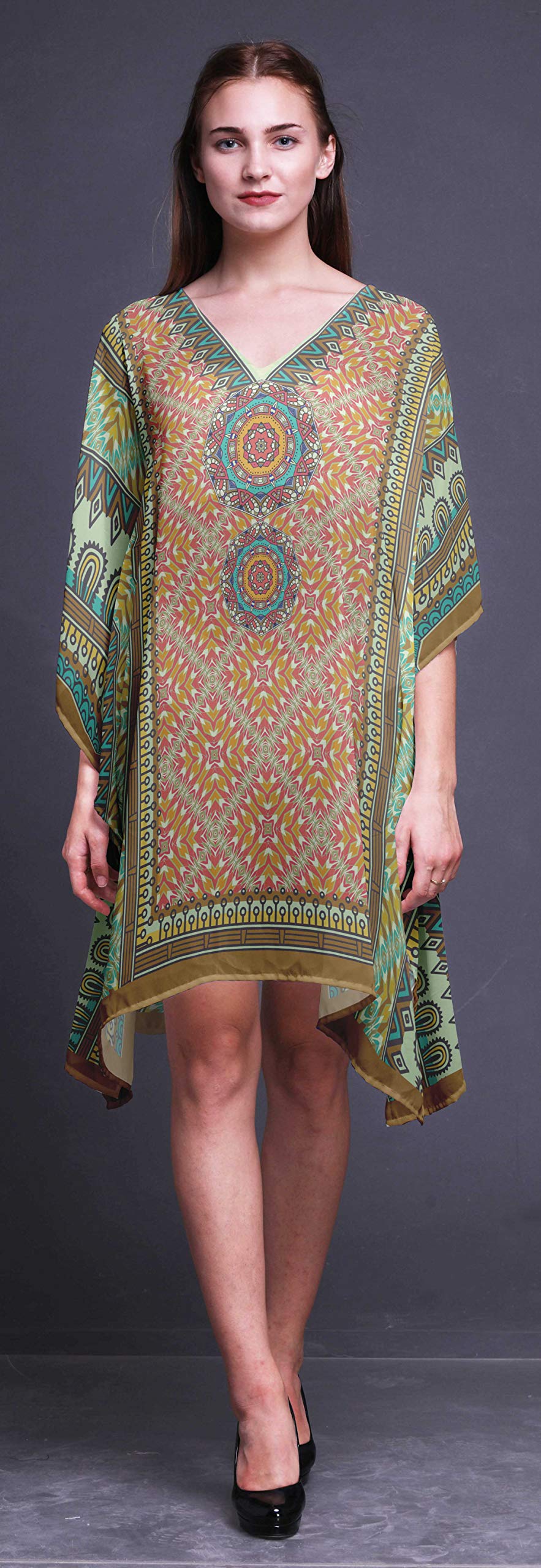 Women's Short Caftan Midi Dress - Beach Cover Up, Swimwear Wrap, Boho Summer Tunic for Poolside, Vacation & Resort Wear