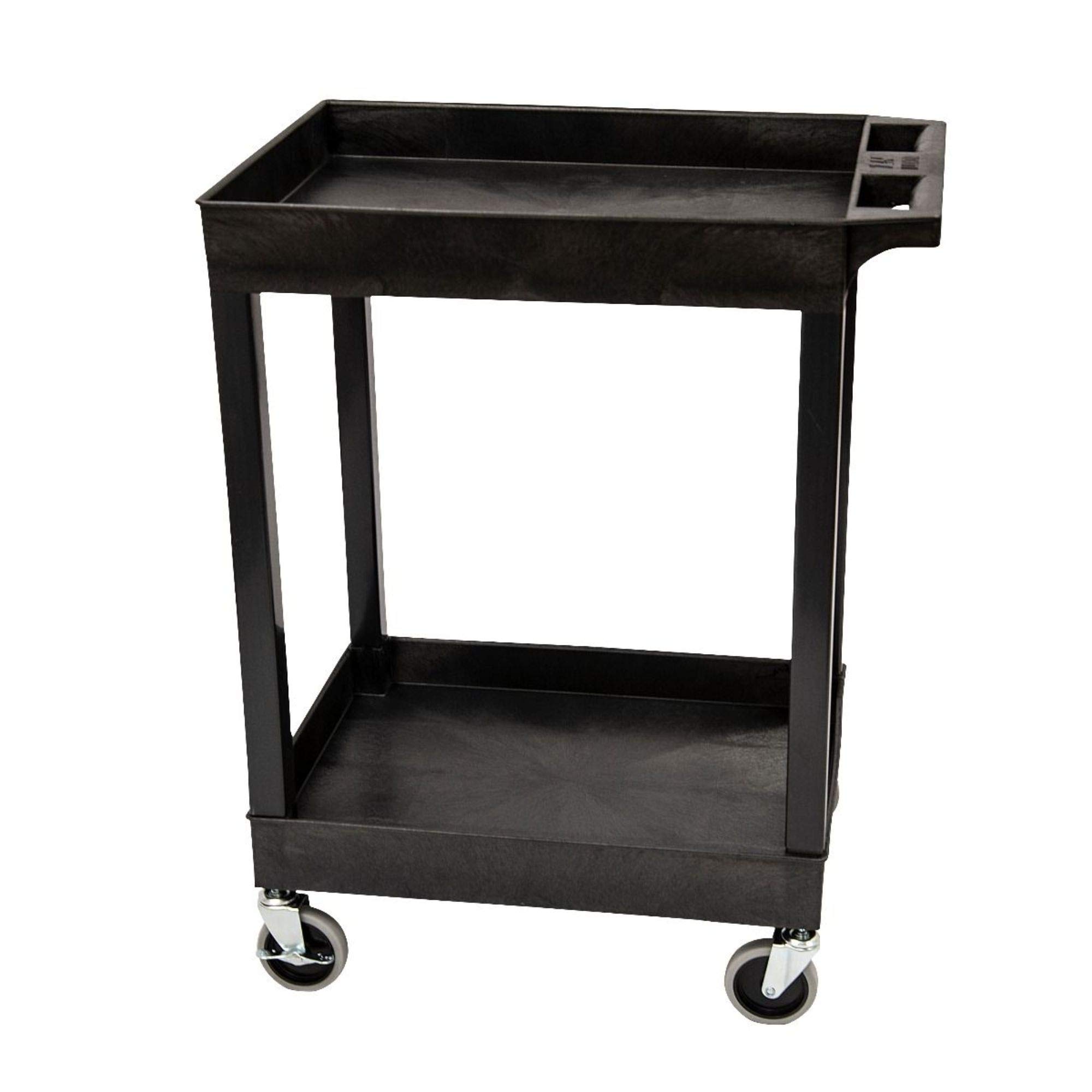 LUXOR SEC11-B-OUTRIG 24x18 Inch Heavy Duty Plastic Utility Cart with 2 Shelves & Outrigger Bins - Perfect for Commercial Kitchens, Restaurants, and Industrial Workspaces