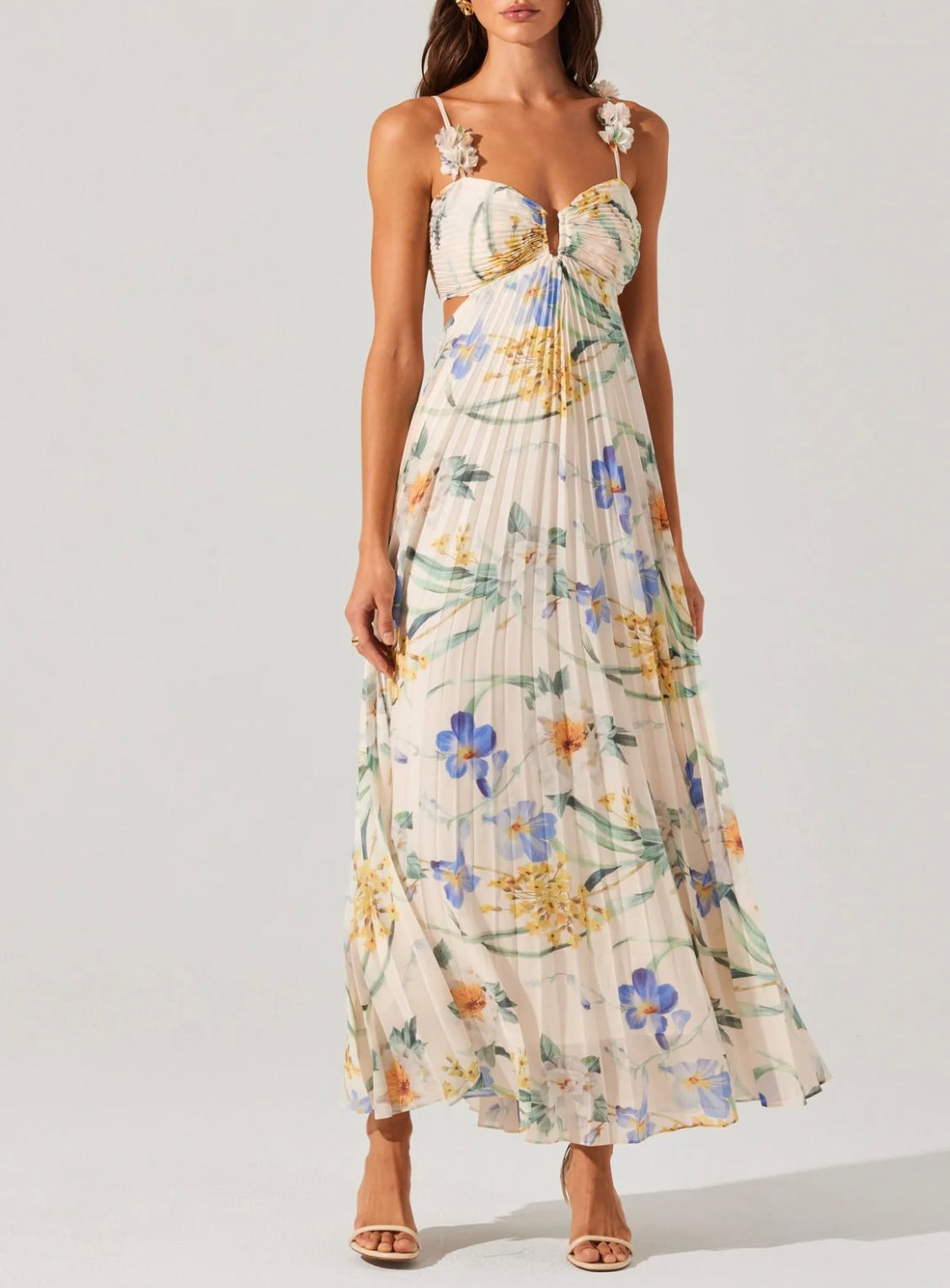 Emese Floral Pleated Maxi Dress for Women - Elegant Summer Beach Wedding Party Dress - Perfect for Vacations, Date Nights & Special Occasions