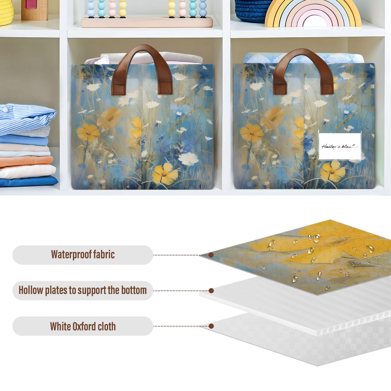 ALAZA 2-Pack Collapsible Closet Storage Cubes & Baskets - Yellow Blue Daisy Pattern, Space-Saving Shelf Organizer for Bedroom, Kids Room, and Office Storage Solutions