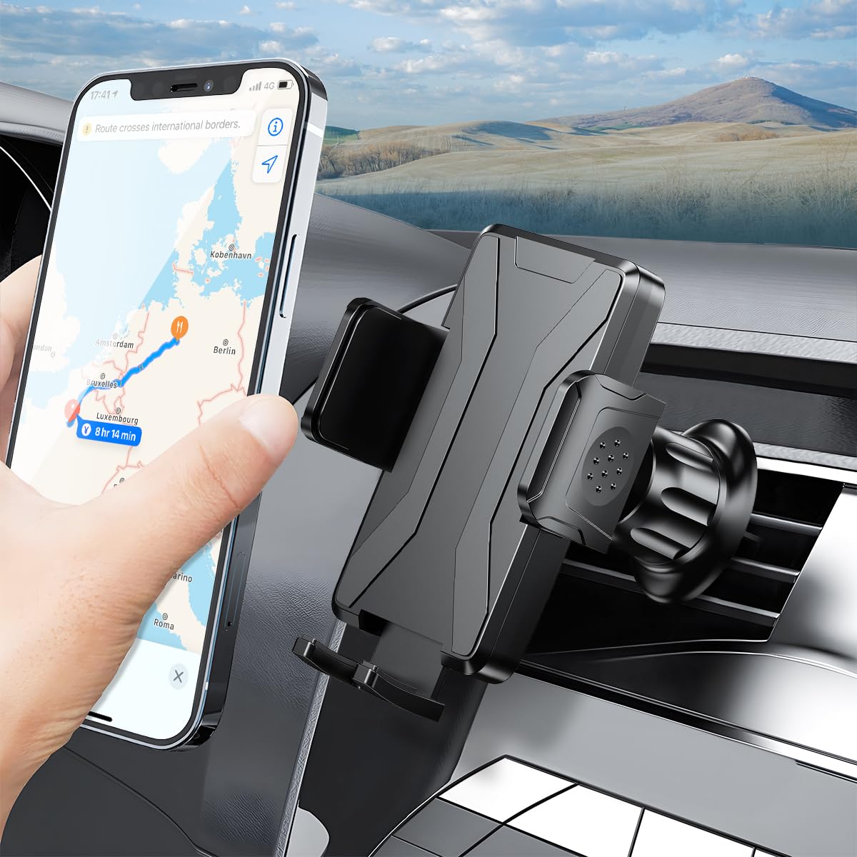 BELOMI 360° Rotating Car Air Vent Phone Mount - Adjustable Universal Phone Holder for iPhone 14/13/12 Pro Max & Android Smartphones - Hands-Free Car Accessories (Black) | Perfect for Commuting, Road Trips & GPS Navigation