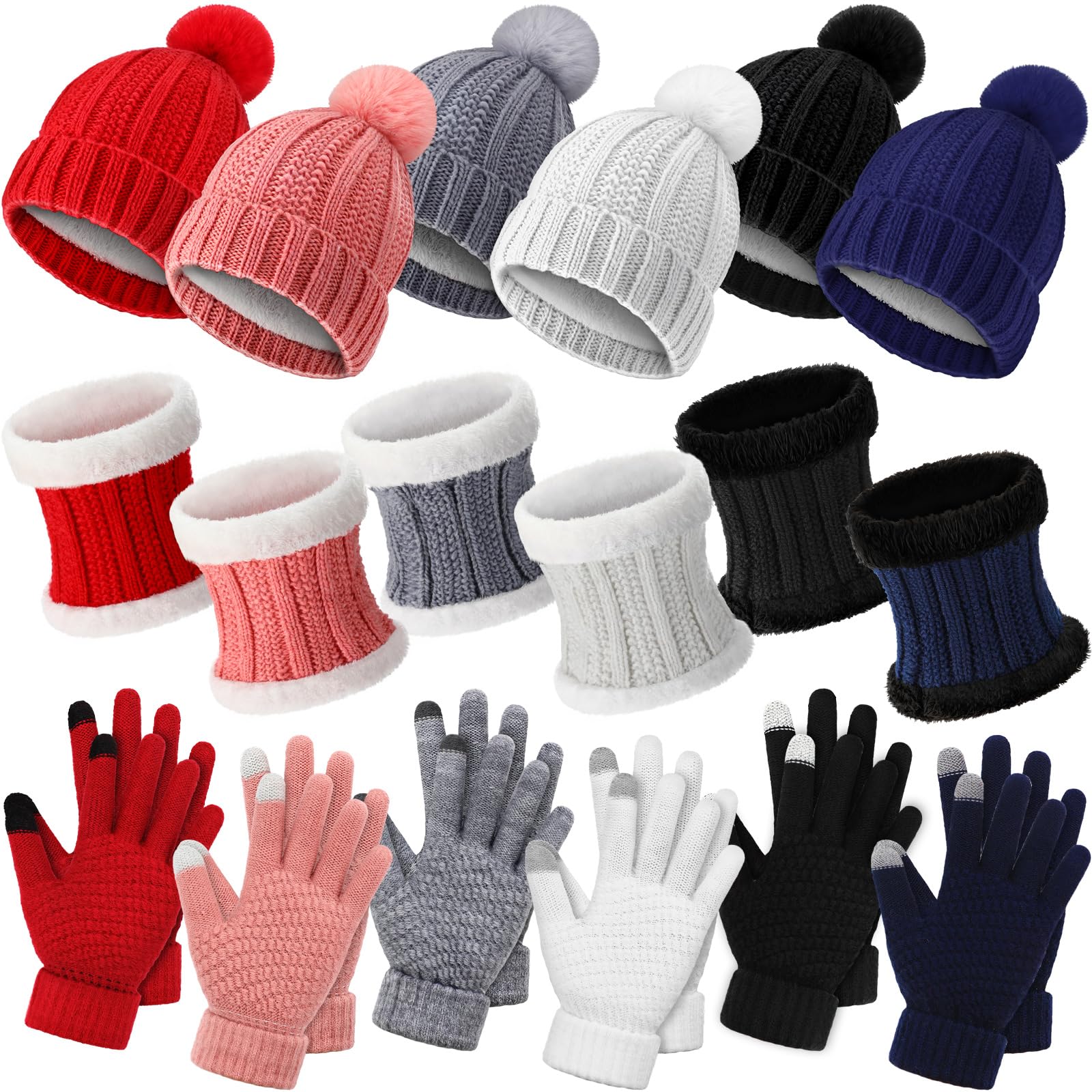 18 Pcs Winter Beanie Hat Scarf Gloves Set for Men & Women - Fleece Knit Beanie, Neck Warmer & Touchscreen Gloves - Cold Weather Accessories for Skiing, Snowboarding & Outdoor Activities