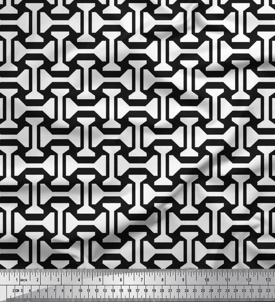 Soimoi 42 Inch Wide White Polyester Crepe Fabric by The Yard - Geometric Abstract Print for Modern & Contemporary Styles - Perfect for Dresses, Curtains, and Home Decor Projects