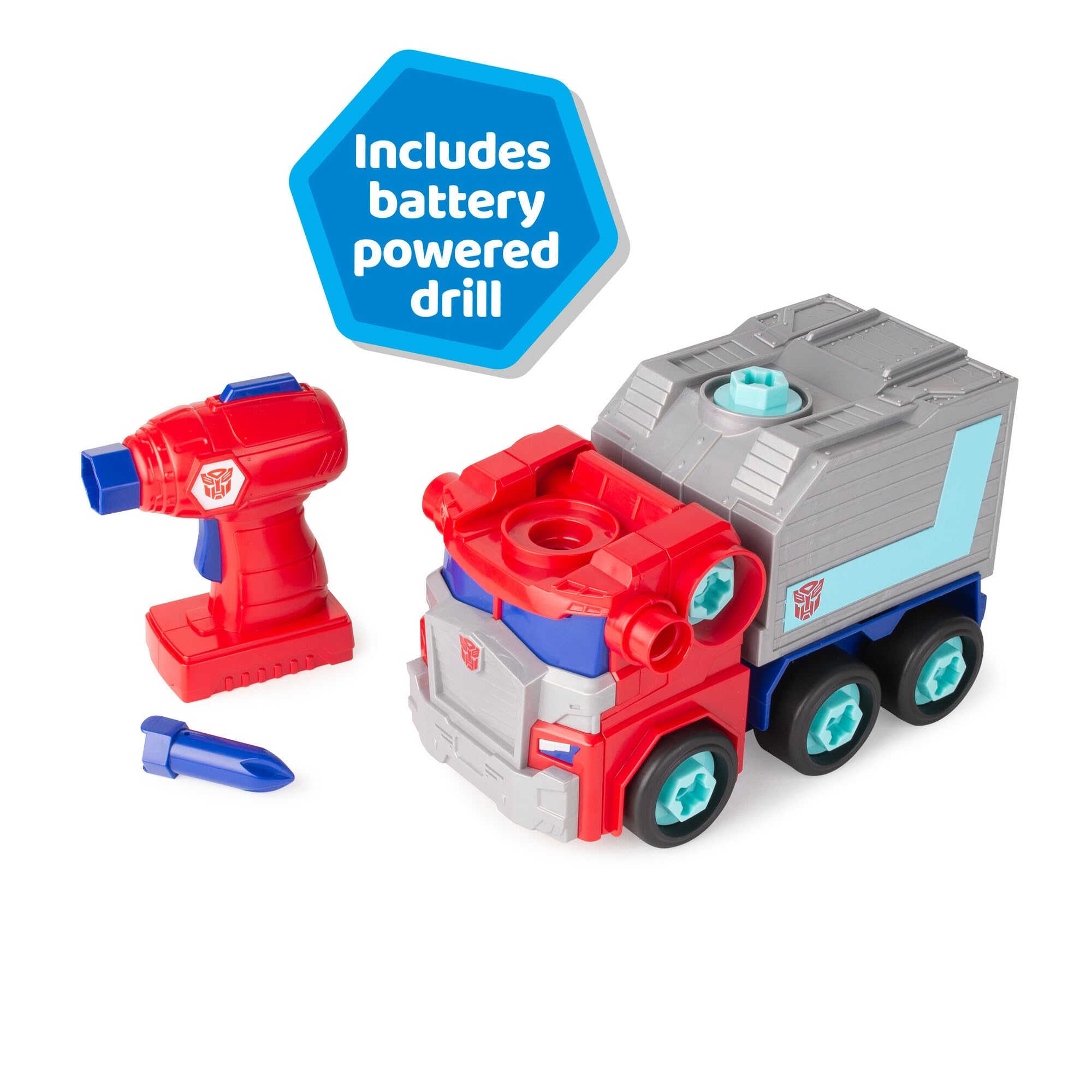 Optimus Prime Building Toys for Kids - STEM Educational Robot Construction Set with Electric Drill & AA Batteries - Transformers Action Figure for Boys & Girls Ages 18+ Months - Perfect for Birthday Gifts & Creative Playtime