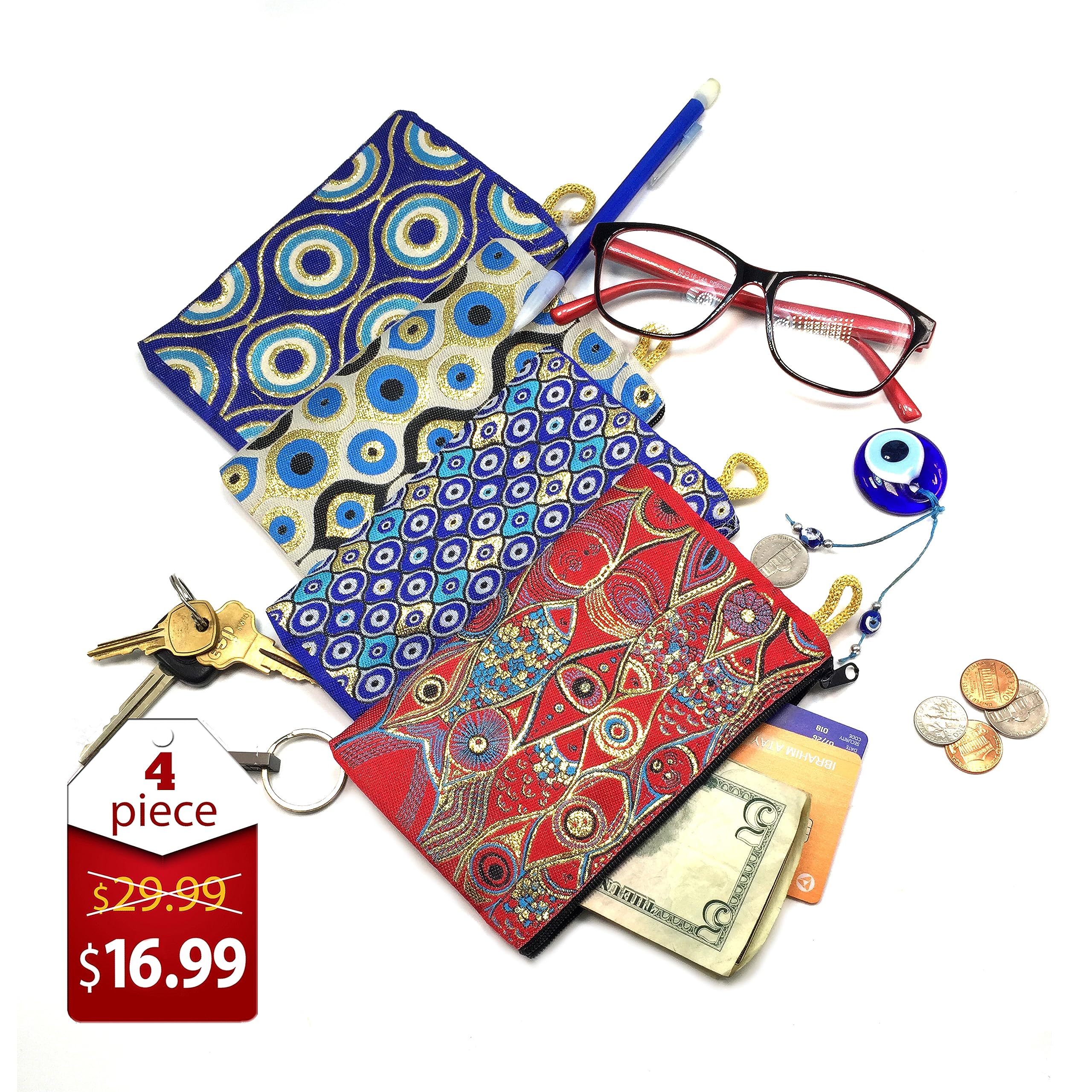 Authentic Turkish Woven Purse for Women - Stylish Patterned Zipper Pouch with Keyring, Perfect as Coin Wallet, Makeup Bag & Hip Purse | Great for Travel, Shopping & Everyday Use