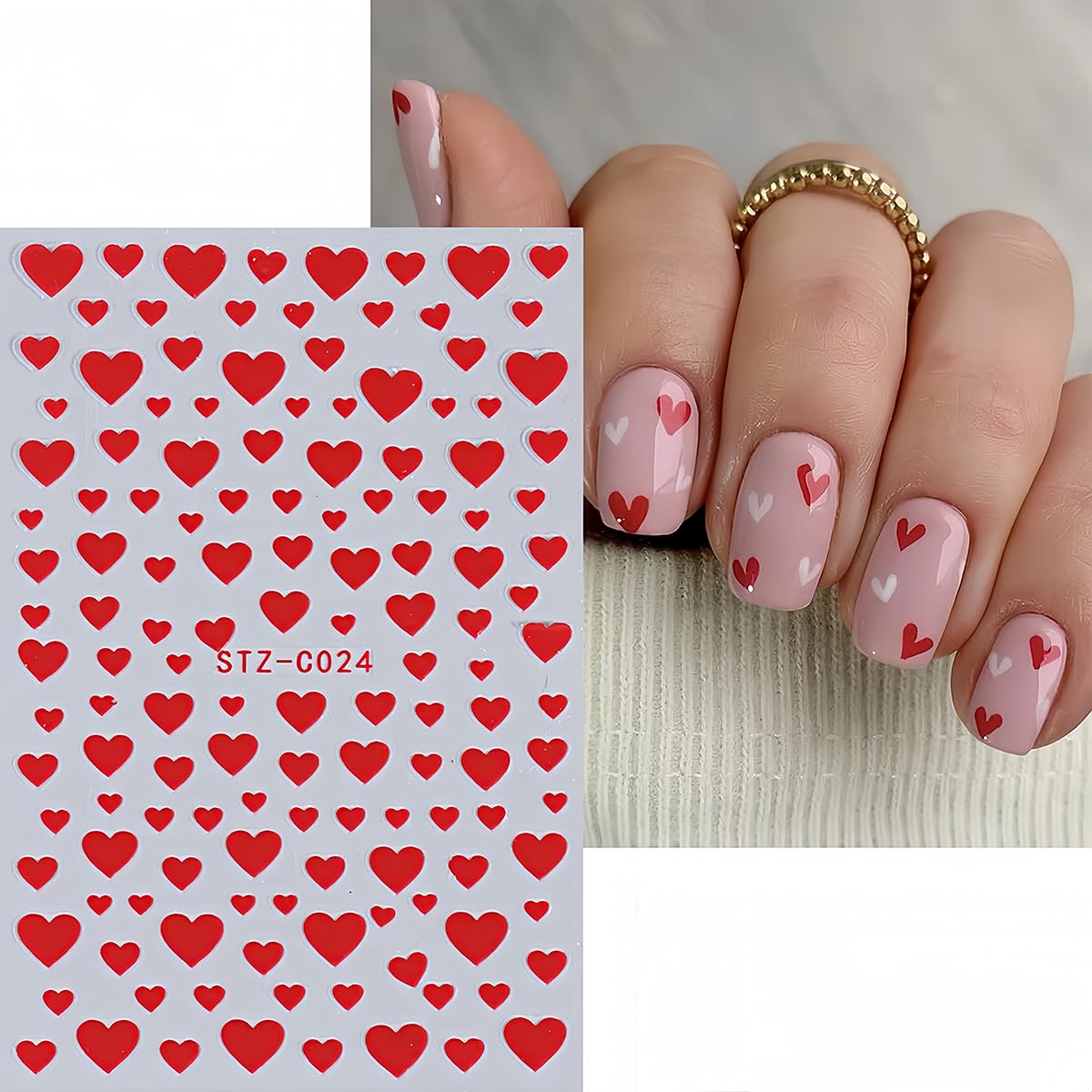 3D Heart Nail Stickers - 6 Sheets Self-Adhesive Nail Art Decals for Valentine's Day, DIY Manicure & Nail Design | Perfect for Romantic Dates, Bridal Showers, Anniversary Celebrations and Girls' Night Out