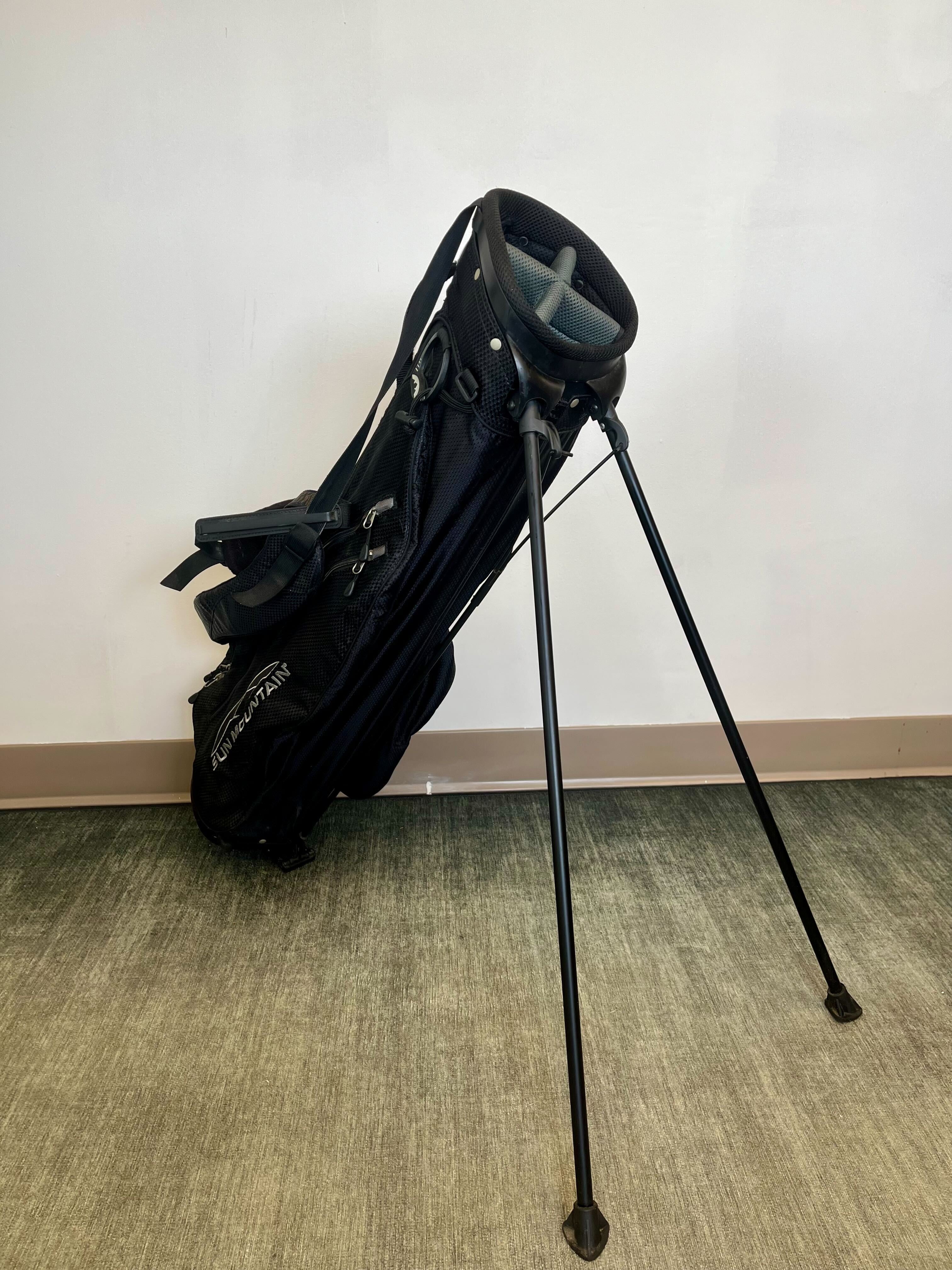 Sun Mountain Sunday Golf Stand Bag - Black with 4 Dividers, 4 Pockets, Adjustable Strap & Rain Cover - Perfect for Weekend Golfers & Course Play