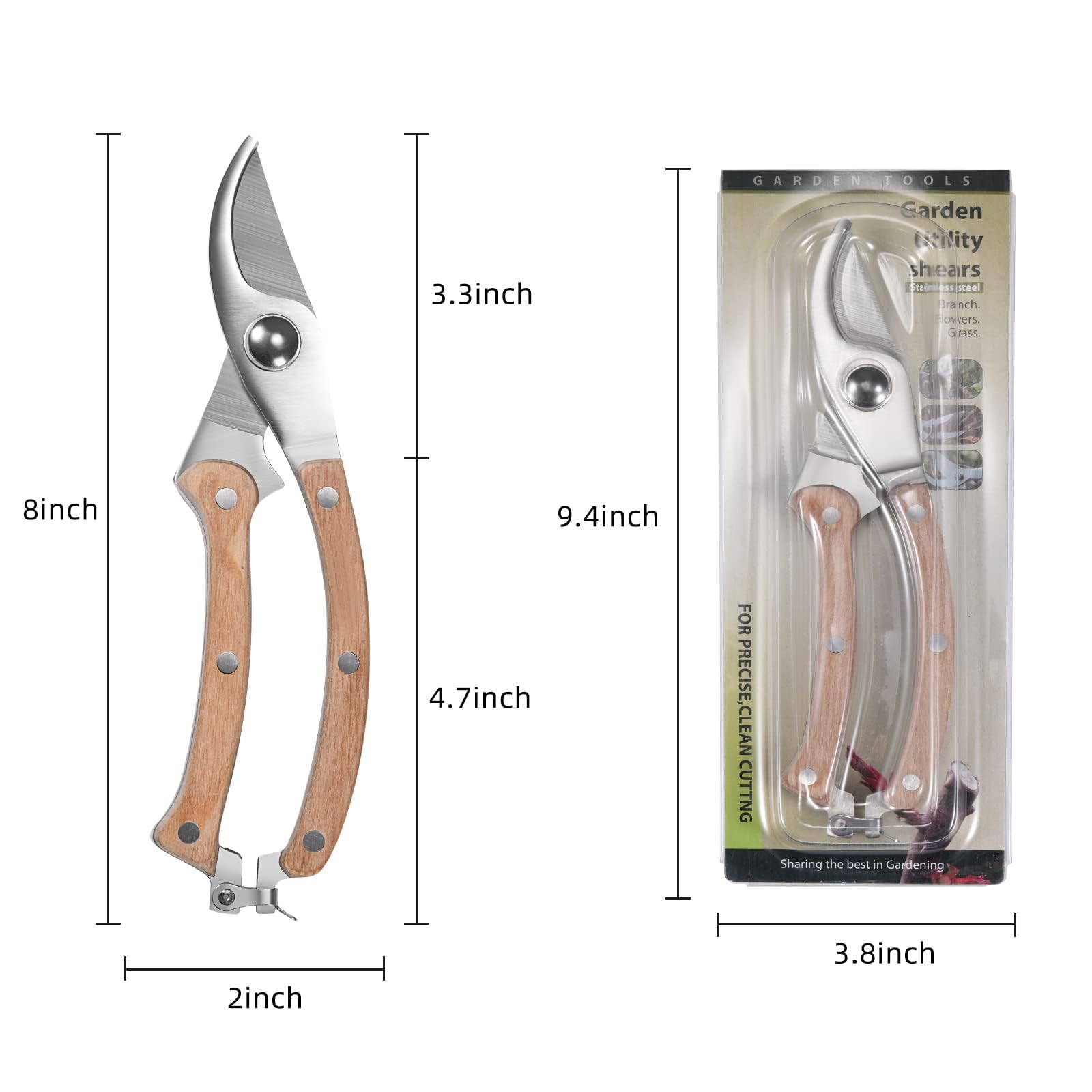 Premium Wooden Handle Pruning Shears - 3/5-Inch Cutting Capacity Garden Scissors with Sharp Stainless Steel Blades for Trimming Plants, Flowers & Shrubs | Ideal for Home Gardening, Landscaping & Outdoor Use