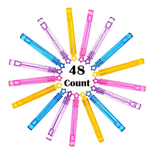 **Mini Star Bubble Wands with Bubble Solution - 48 Pack Assorted Colors for Kids Outdoor Play, Birthday Parties, Camping & Picnic Fun**