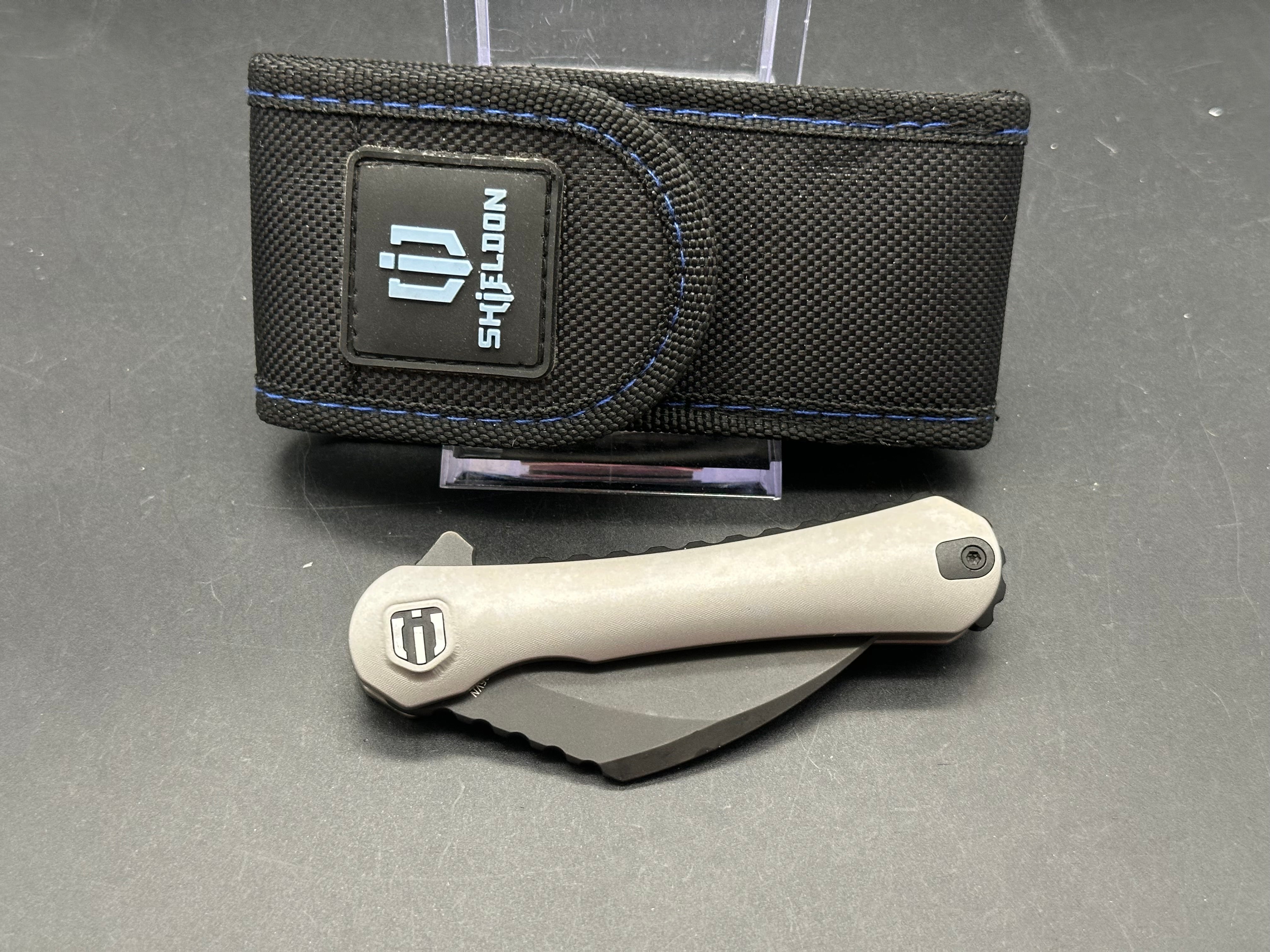 Premium Shieldon Scythe Pocket Knife - S35VN Stainless Steel Blade & 6AL4V Titanium Handle with Frame Lock - Perfect for EDC, Outdoor Survival, Camping & Tactical Use