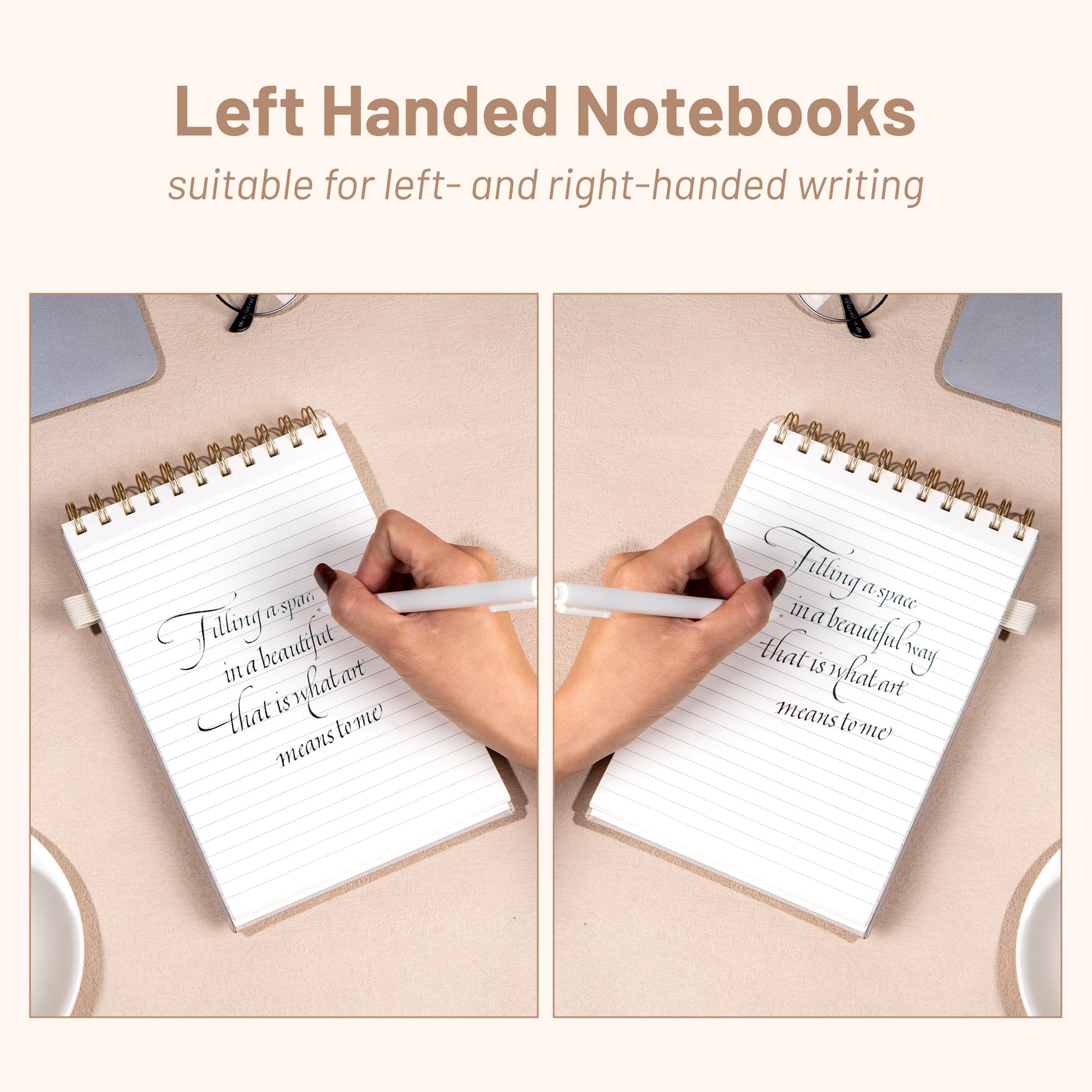 Yoment 6x9 Inch Leather Spiral Notebook - 240 Pages, 100 GSM College Ruled Paper, Top Bound Steno Pad for Left Handed Users - Perfect for Office, School & Work Notes (Beige) | Durable Writing Journal for Meetings, Lectures & Daily Planning