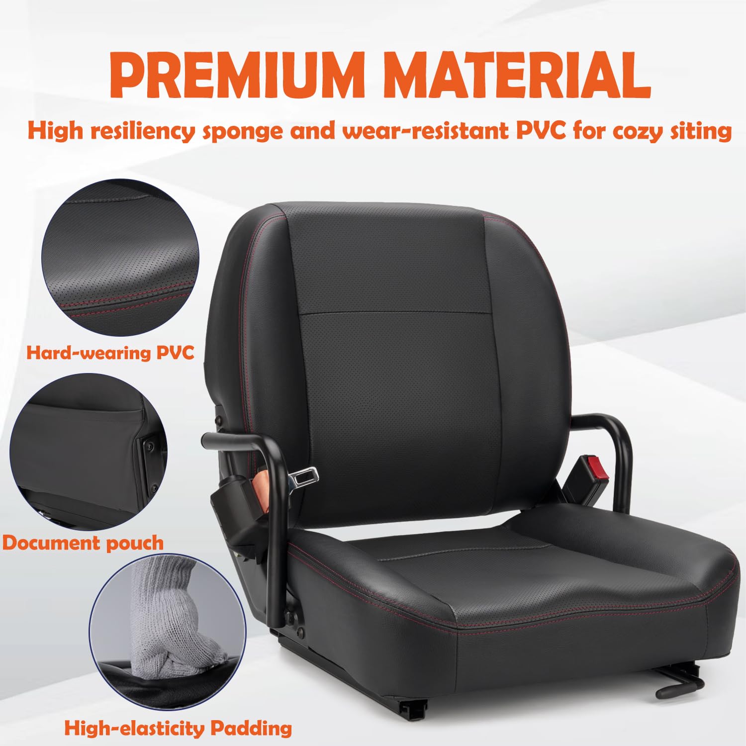 Universal Forklift Seat with Hip Restraint, Micro Switch & Safety Belt - Heavy Duty Tractor Seat for Mower, Skid Loader, Telehandler, Backhoe, Excavator - Ergonomic Design for Comfort & Safety in Construction, Farming & Industrial Equipment