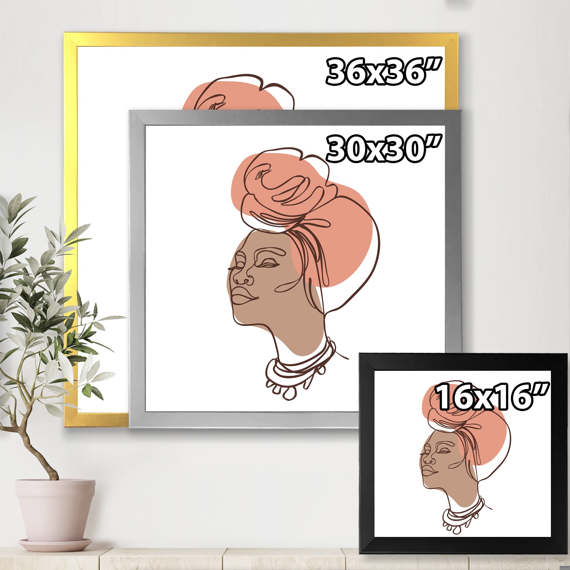African American Woman Portrait Line Art - Modern Framed Wall Decor for Living Room, Bedroom & Office - Black & White Minimalist Home Artwork